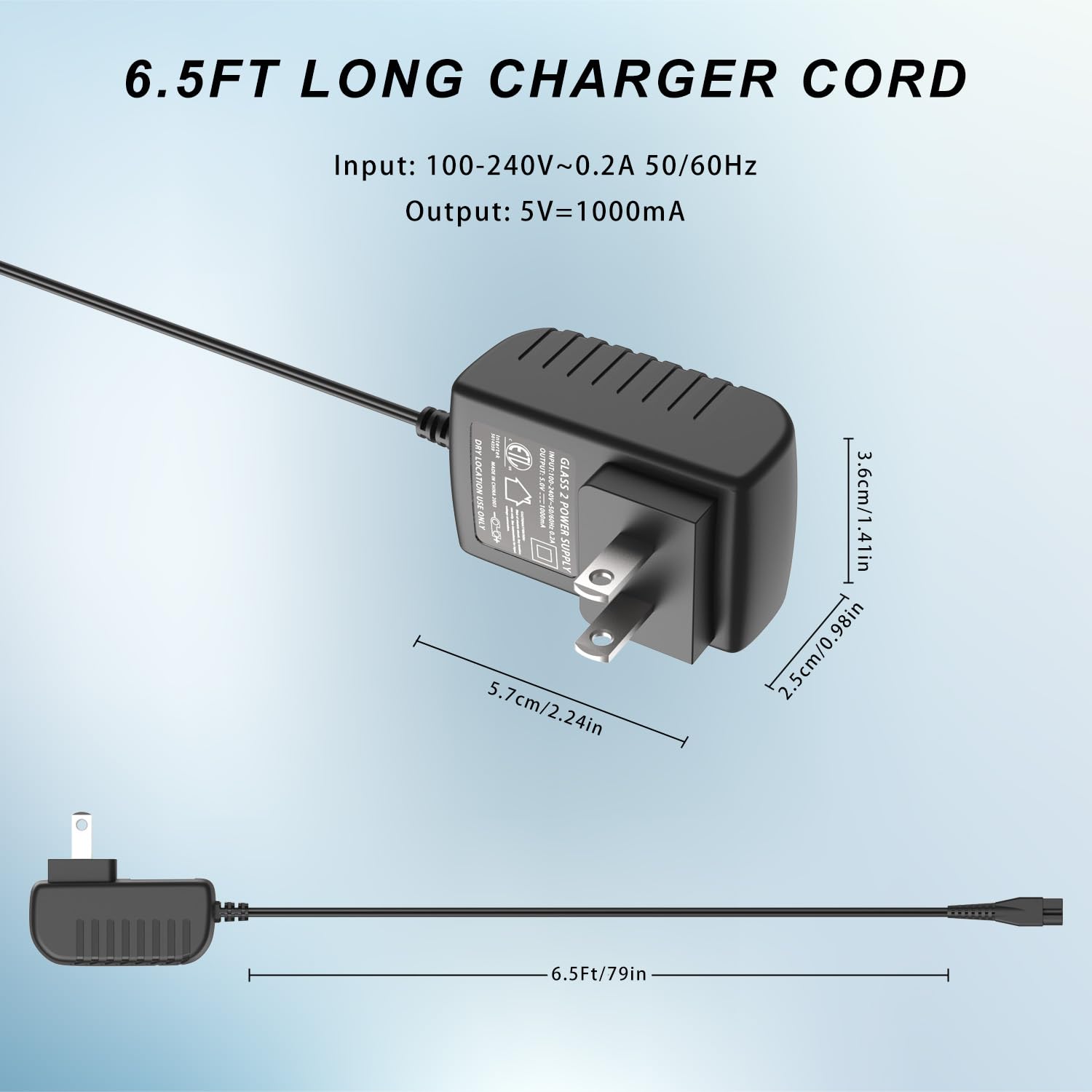 Pinkind Replacement Charger for oneisall Low Noise Dog Clippers - Compatible Charging Cable for SUPRENT Pet Hair Clippers