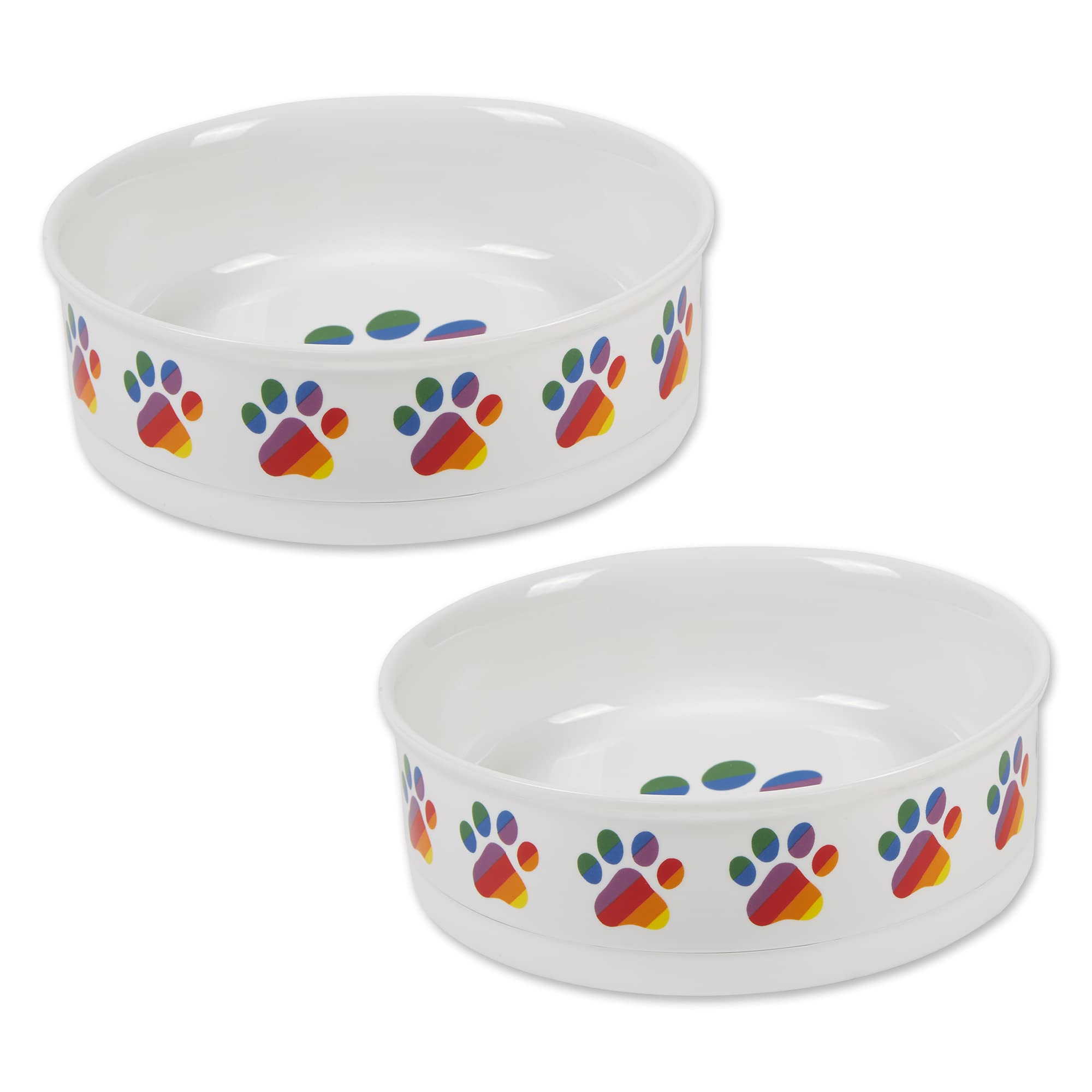 DII Pet Bowl Rainbow Paw, Large 7.5Dx2.4H (Set of 2)