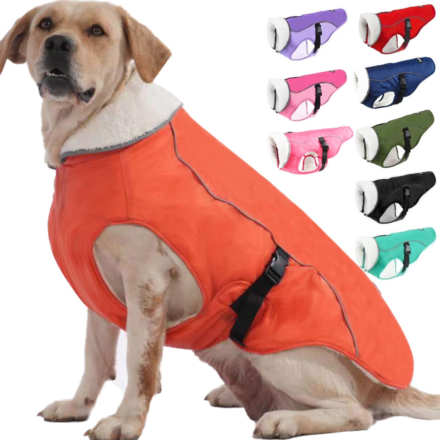 EMUST Dog Coat Winter, Waterproof Pet Snow Jacket for Winter, Adjustable Small/Medium/Large Dog Coat, Orange, L