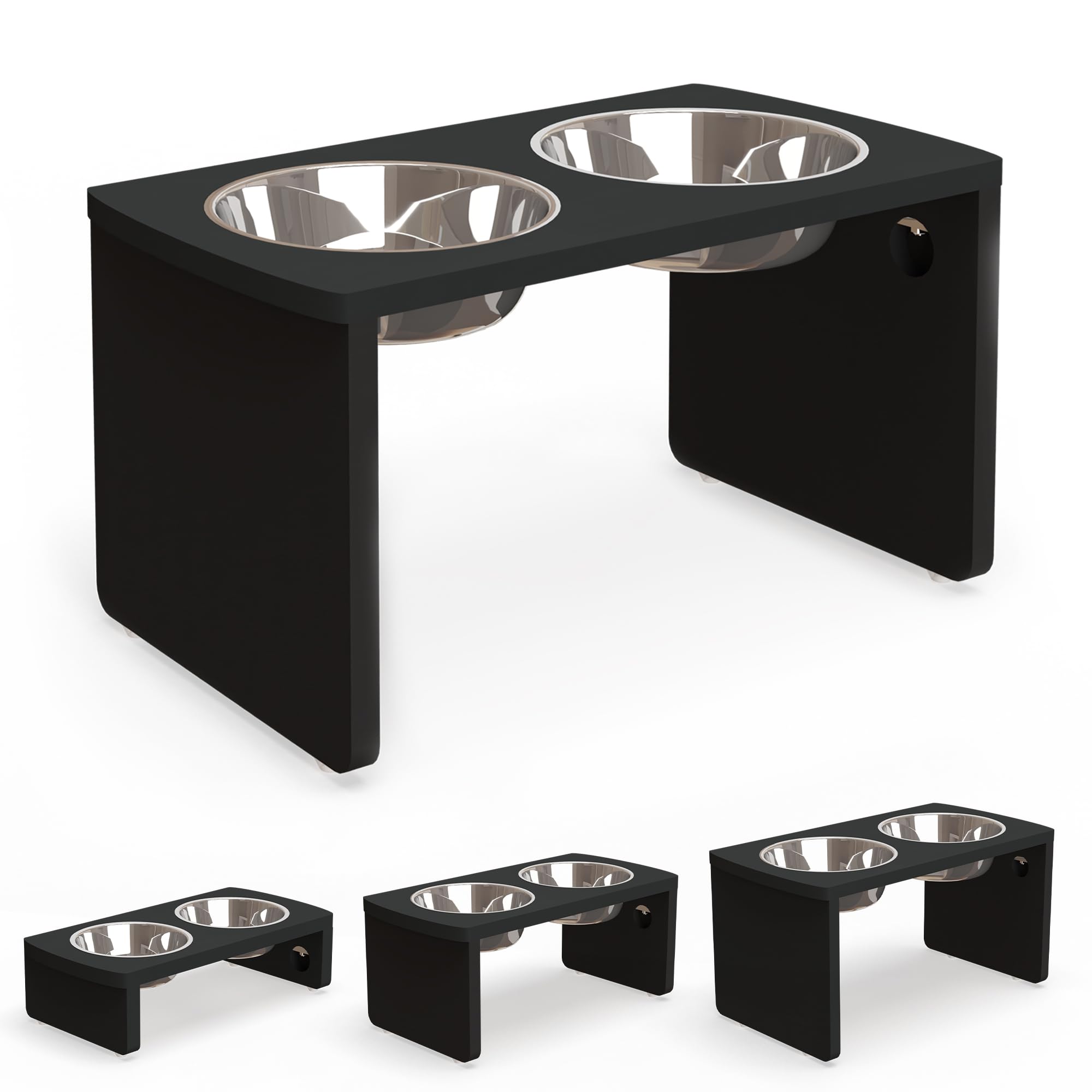 Elevated Dog Bowls, Bamboo Raised Dog Bowl For Large Dogs, With 2 Stainless Steel Bowls (13'' Tall-68Oz Bowl, Black)