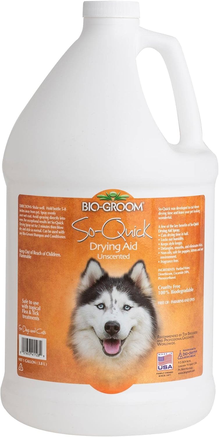 Bio-Groom So Quick Dry Dog Aid - Detangler For Dogs & Cats, Shortens Drying Time, Unscented, Cruelty-Free, Made In Usa, Dog Grooming Products - 1 Gallon