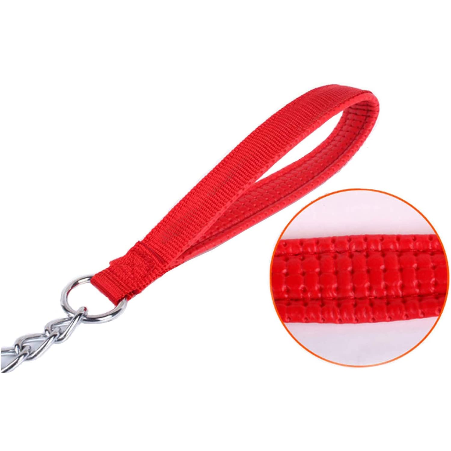 Petiry Chain Leash Metal Trainning Leash Stainless Steel With Soft Padded Handle For Heavy Duty Dogs.(Xl, Red Handle)