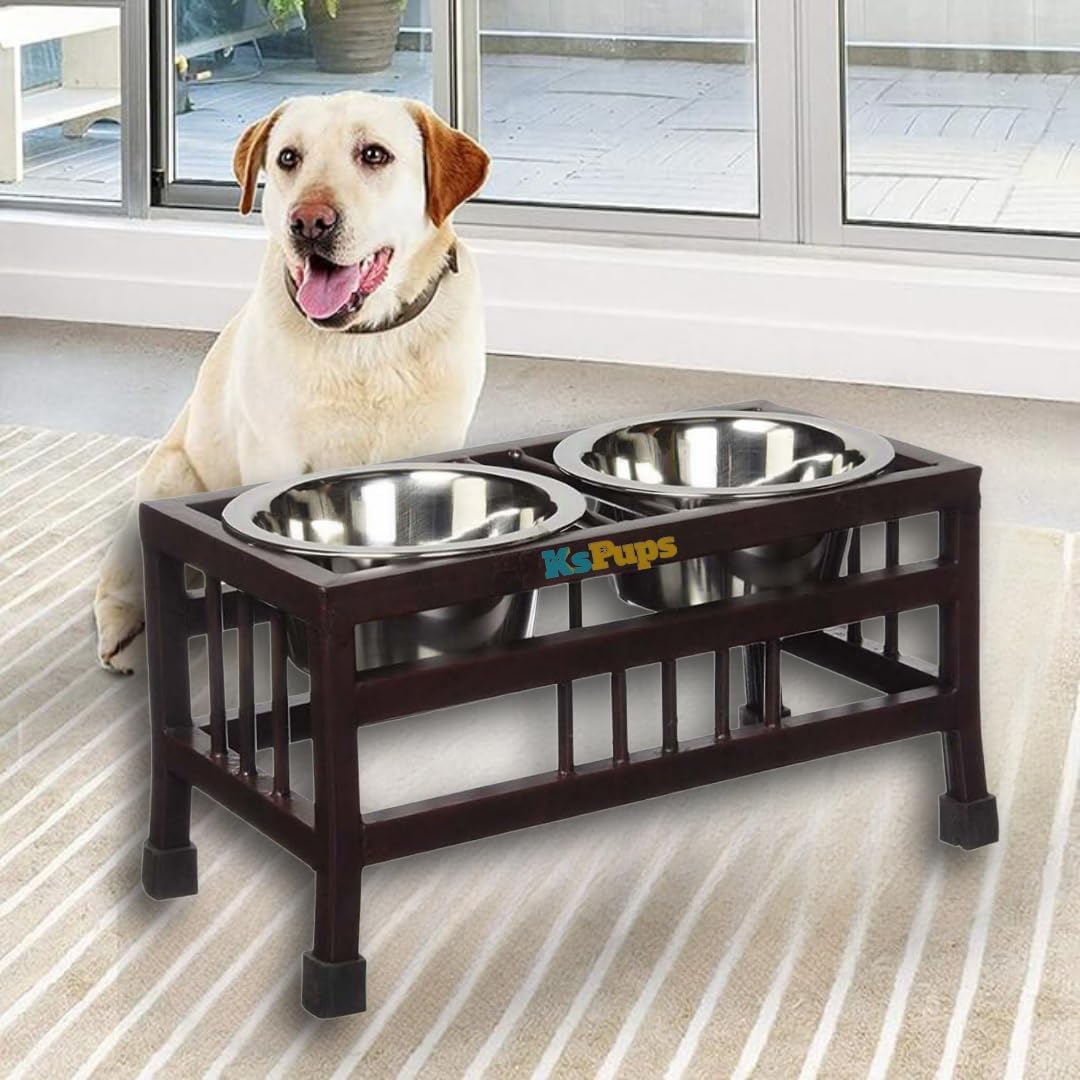 Kspups Pets Double Elevated Feeding And Watering Stand Bowls | Stainless Steel Bowl NonSlip Iron Stand For Puppies And Small Do