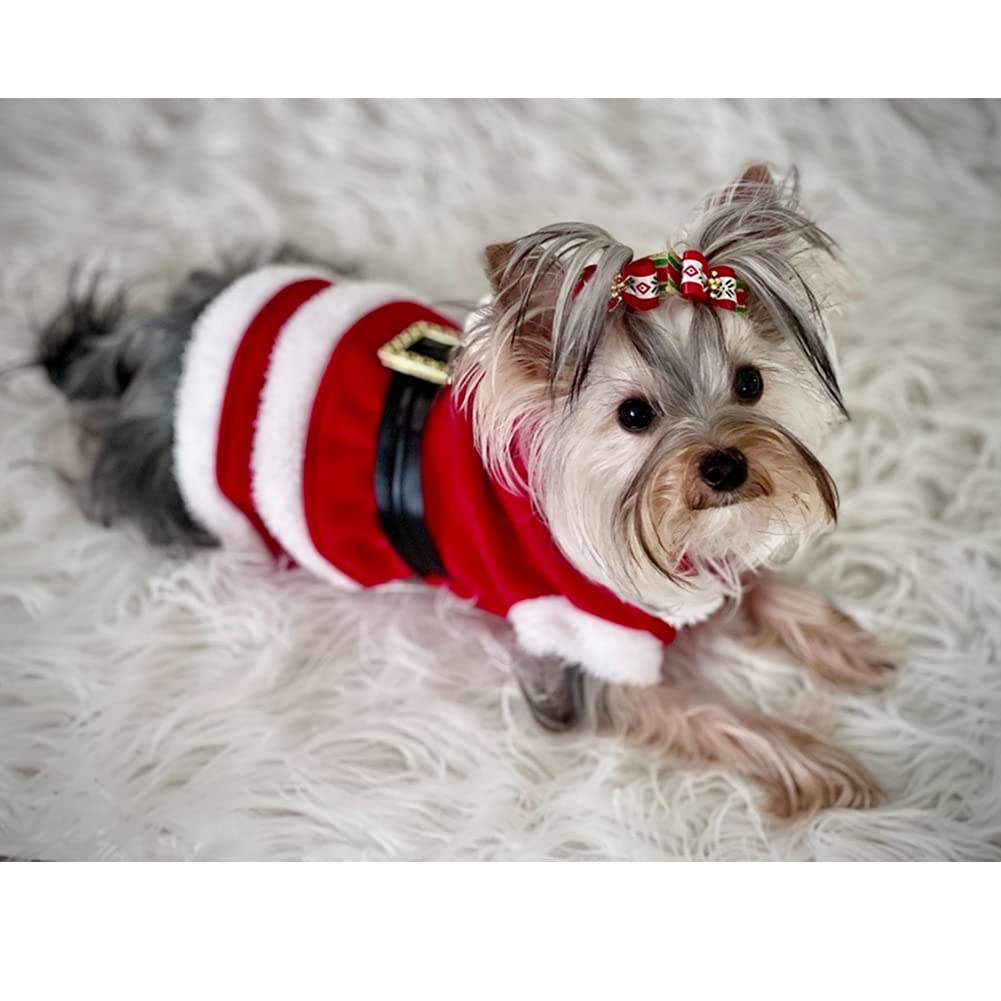 Nacoco Dog Christmas Dresses Cat Xmax Suits Small Pet Haliday Outfits Winter Warm Clothes (Red,Xs)