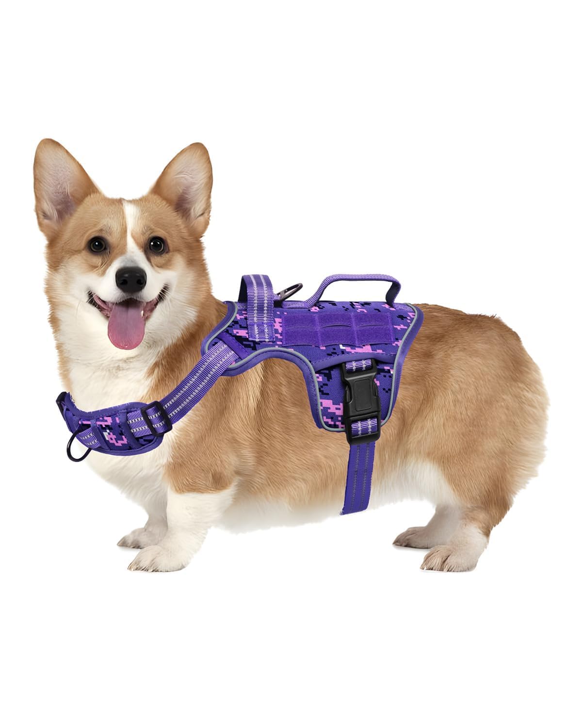 Small Dog Harness, Heavy Duty Tactical No Pull Dog Harness, No Choke, Easy On and Off Pet Vest with Molle System, Adjustable Ref