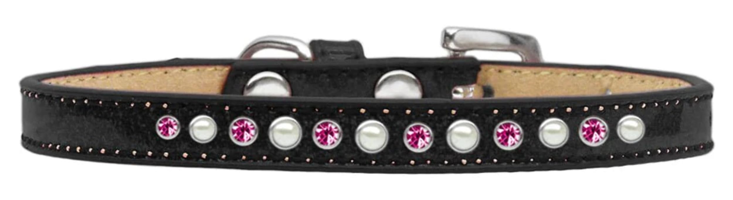 Dog, Puppy and Pet Ice Cream Collar, Pearl & Pink Crystal Rimsets Black 16