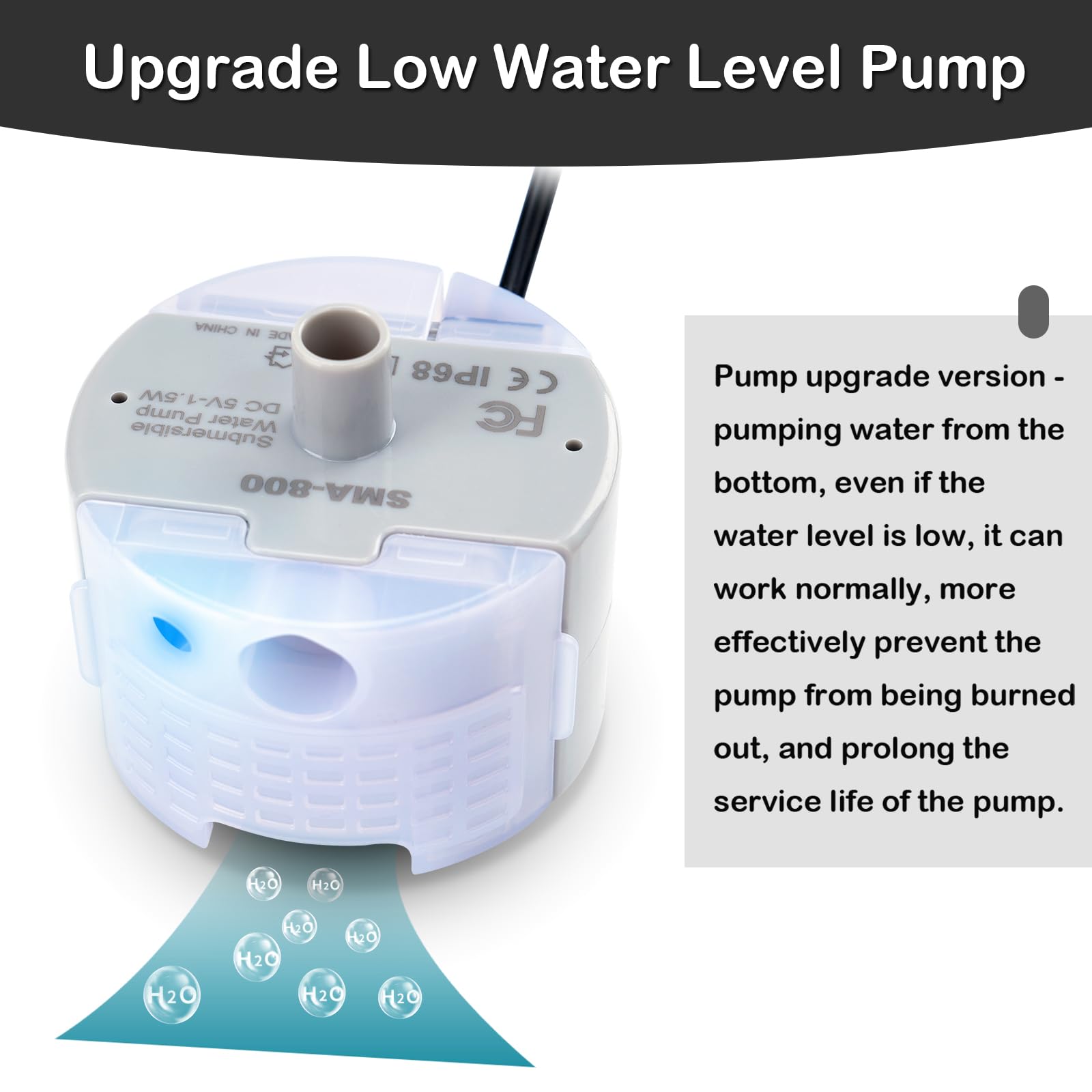 Cat Water Fountain Pump, Pet Water Fountain Replacement Pump Sma-800 Submersible Motor For Stainless Steel Indoor Cat Fountain P