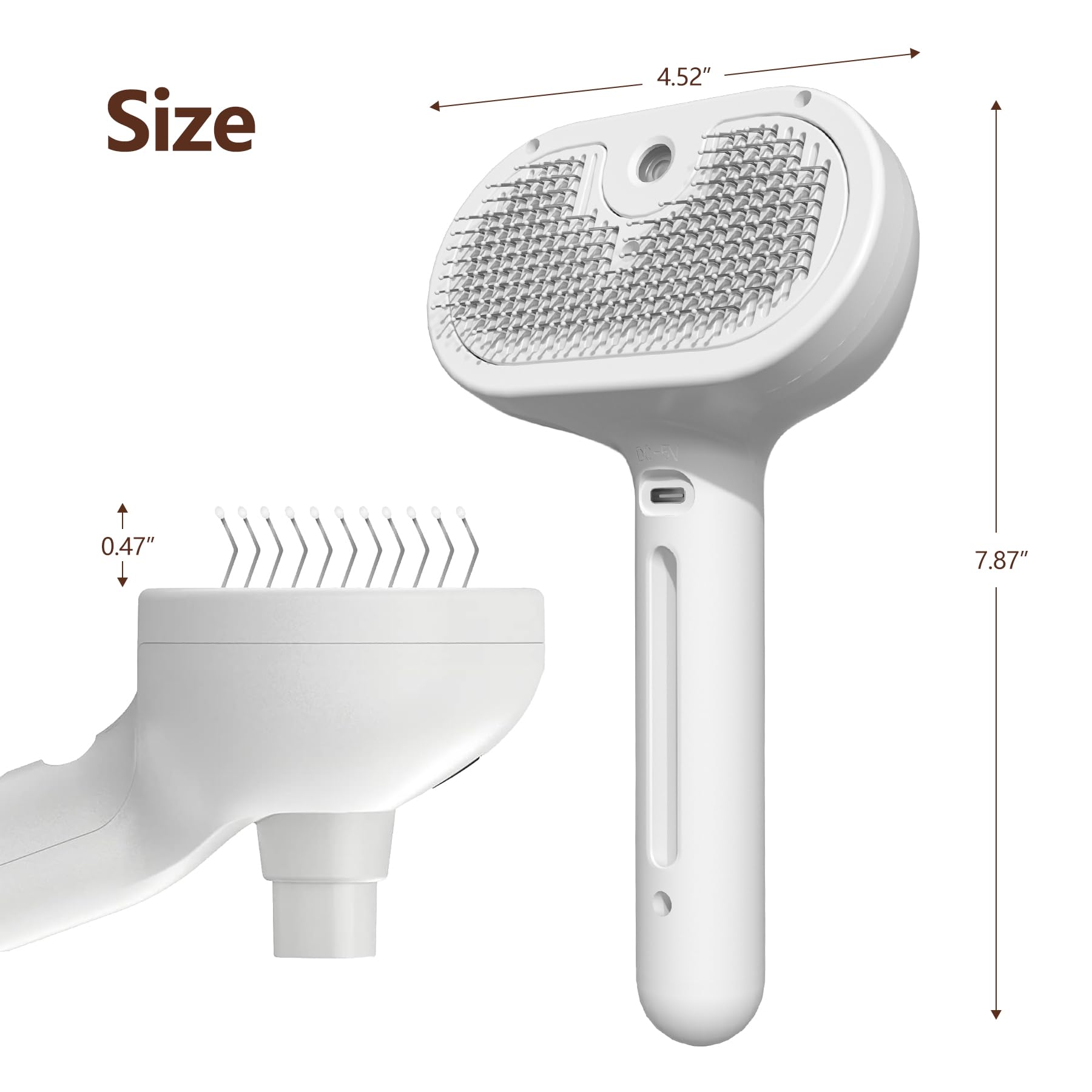 L&W BROS. Steam Grooming Brush - Self-Cleaning Pet Brush with Mist Spray for Long-Haired Cats & Small Dogs, White