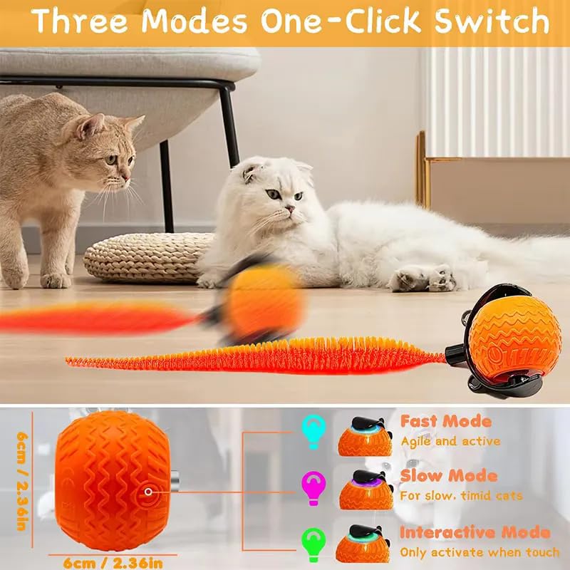 Uubei Interactive Cat Toys With Tail Rechargeable Cat Ball Toy With 3 Model Automatic Moving Balls Electric Fast Rolling Toy For