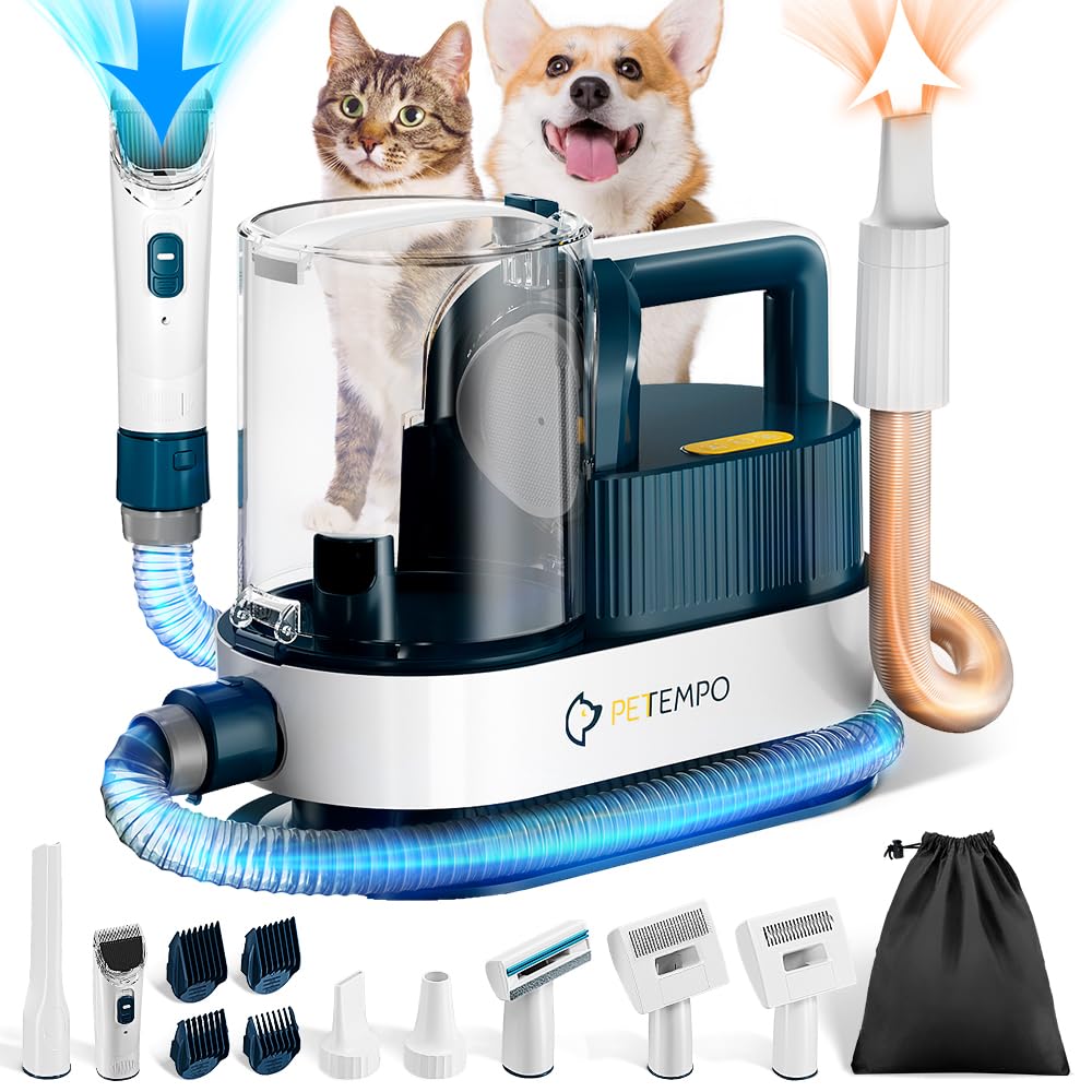 Petempo Dog Grooming Vacuum & Blow Dryer, 2.5L Dog Vacuum For Shedding Grooming With 3 Temperature Settings, 10-In-1 Pet Vacuum 