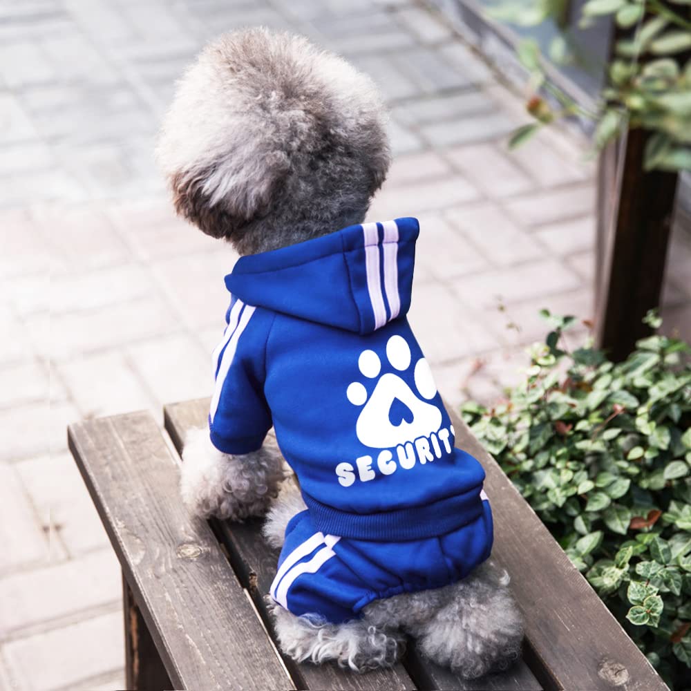 Otunrues Dog Hoodie, Dog Clothes Pullover 4 Legs Dog Jumpsuit Fleece Sweatshirt Security Patterns Dog Outfit Doggie Winter Coat Cotton Puppy Hoodied For Small Medium Large Dogs Cats Apparel(Blue, Xxs)