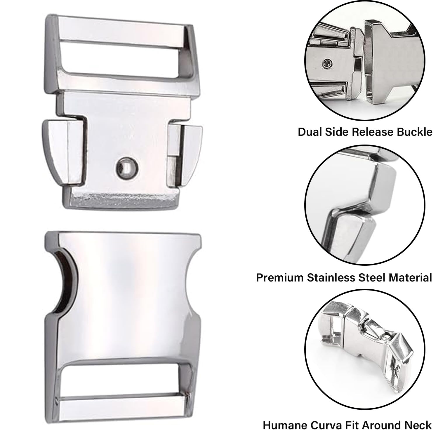 Lonlyeagle Dog Collar Buckle, Fastener Stainless Steel Buckle For Prong Dog Training Collar & Quick Release With Buckle For Medi