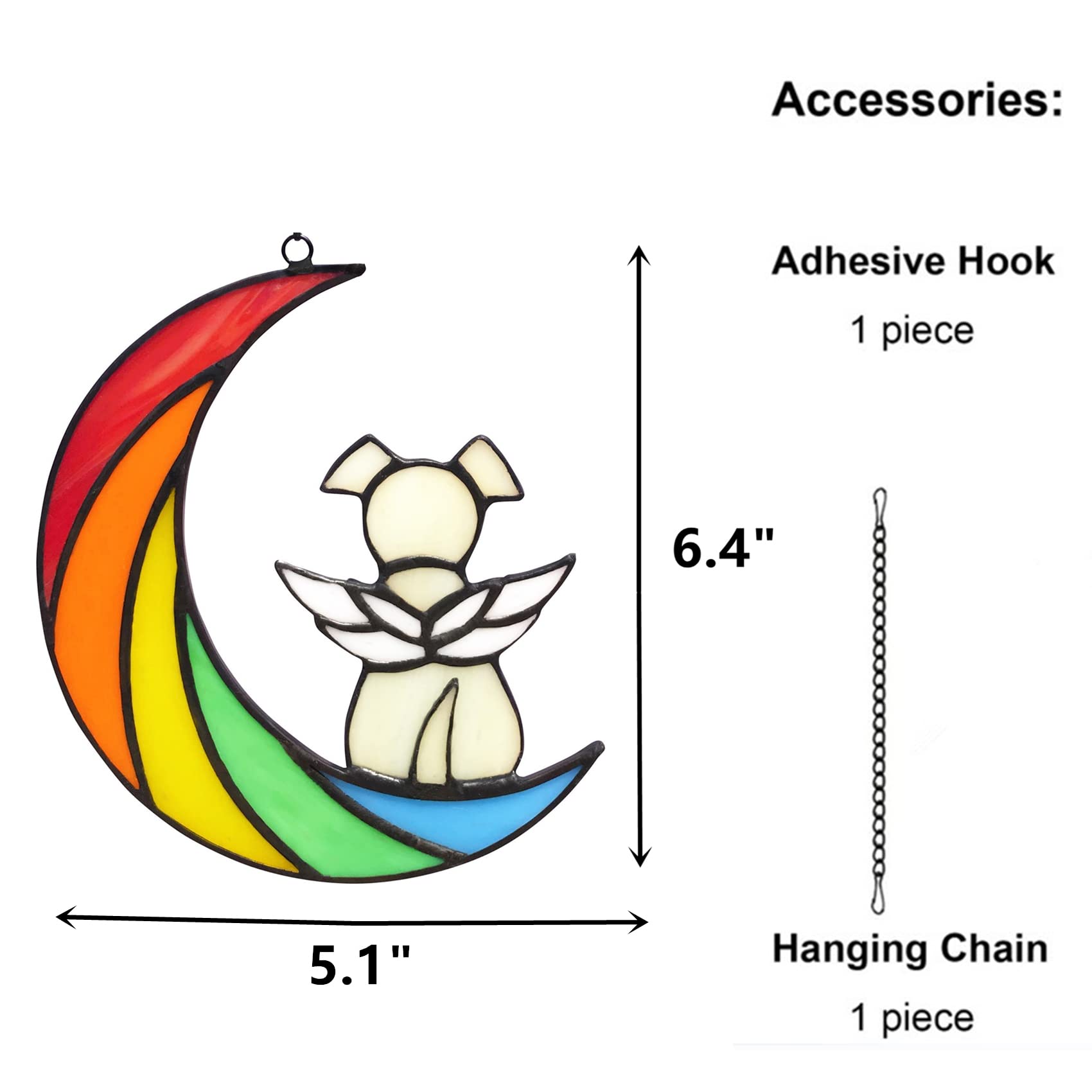 Lcensp Stained Glass Rainbow Bridge Dog Memorial Gifts for Loss of Dog Sympathy Remembrance Suncatcher, Angel Wings Pet Loss Ber