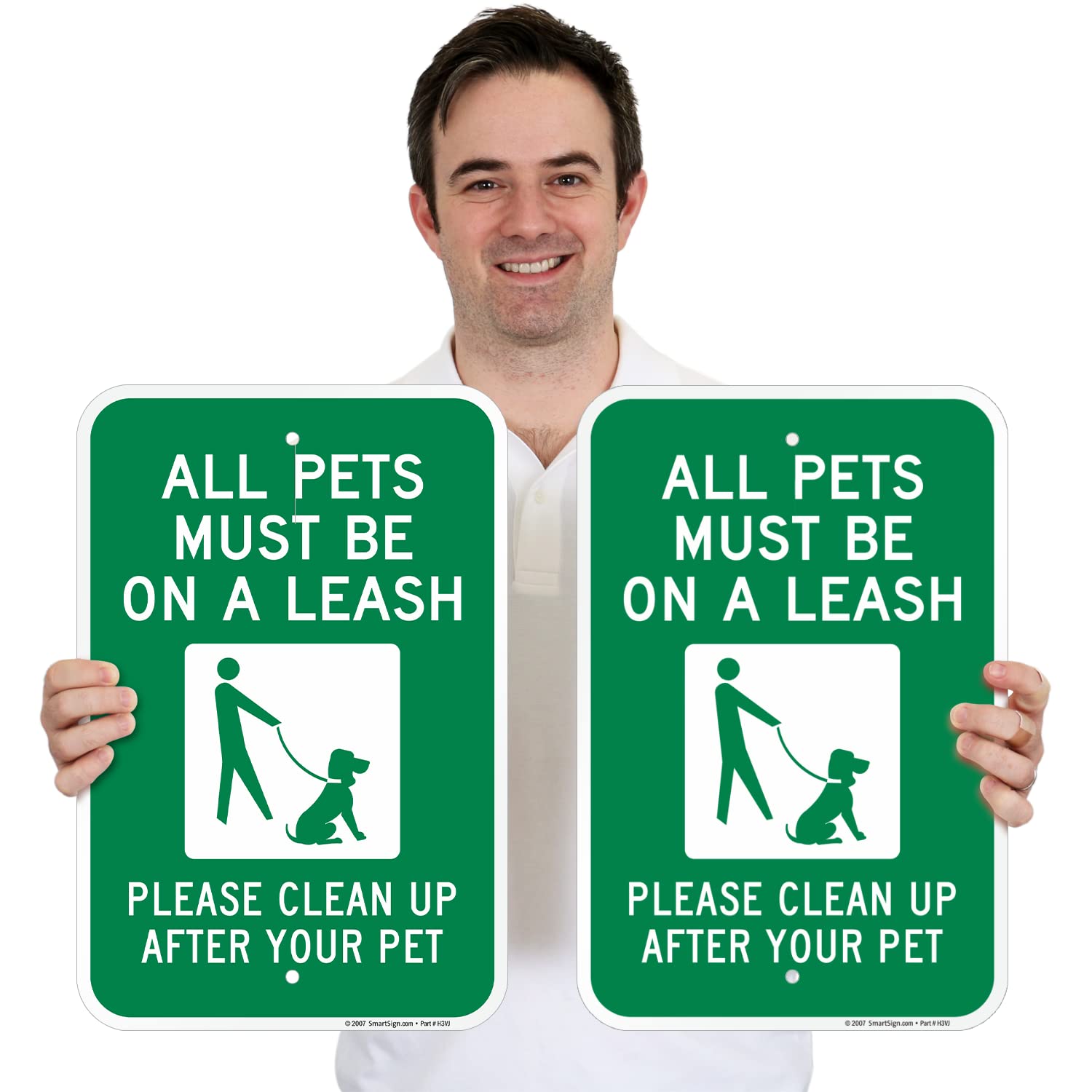 Smartsign All Pets Must Be On Leash Sign - 2 Pack, Please Clean Up After Your Pet Sign, 18 X 12 Inch, 2Mm Thick Aluminum Composi