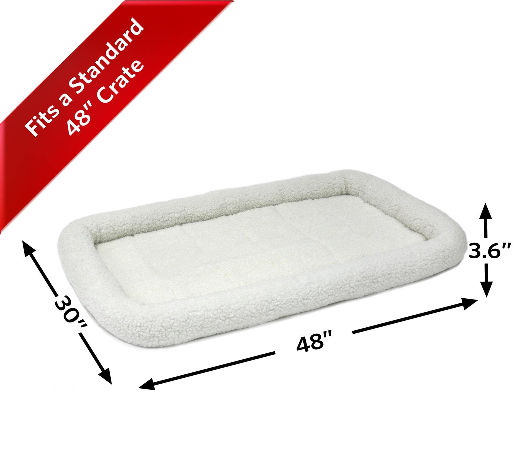 MidWest Homes for Pets 48-Inch White Fleece Bolster Dog Bed - Comfortable & Easy to Clean, Ideal for Extra Large Dog Breeds