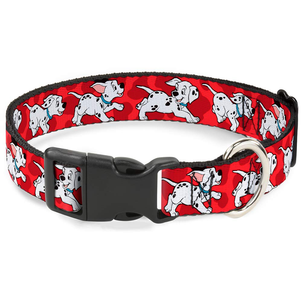 Buckle-Down Plastic Clip Collar - Dalmatians Running/Paws Reds/White/Black - 1' Wide - Fits 9-15' Neck - Small