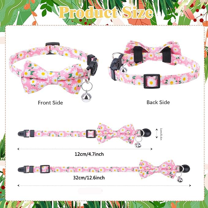 Bow Tie Small Dog Collar With Bells Cute Floral Cat Collar With Bowtie Puppy Kitten Collar Girl Boy Adjustable For Xxs Xxsmall X