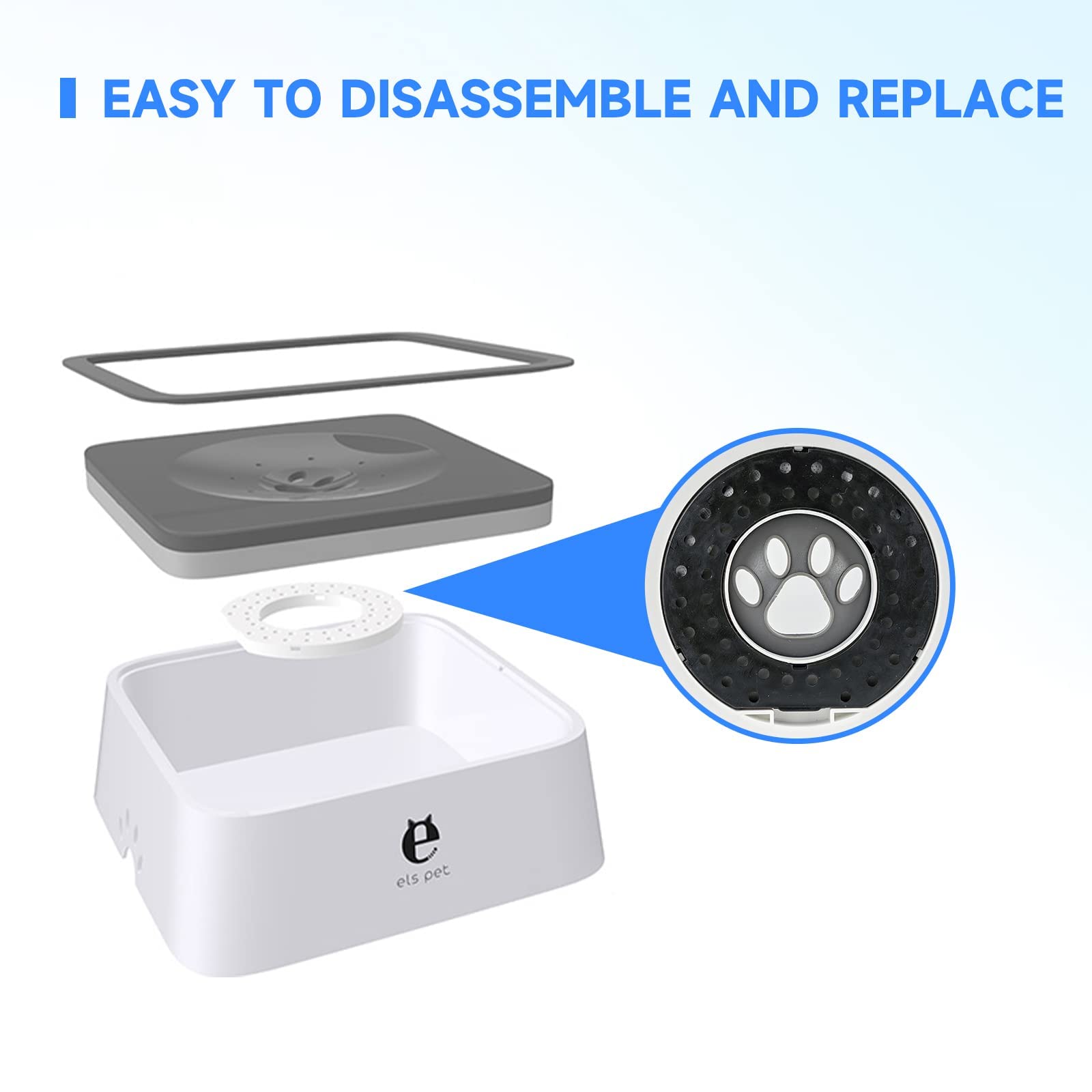 Els Pet Dog Bowl No Spill 4 Pcs Filters, Pet Water Bowl No Drip Slow Water Feeder, Pet Dispenser 70Oz/2L Large Capacity For Dogs