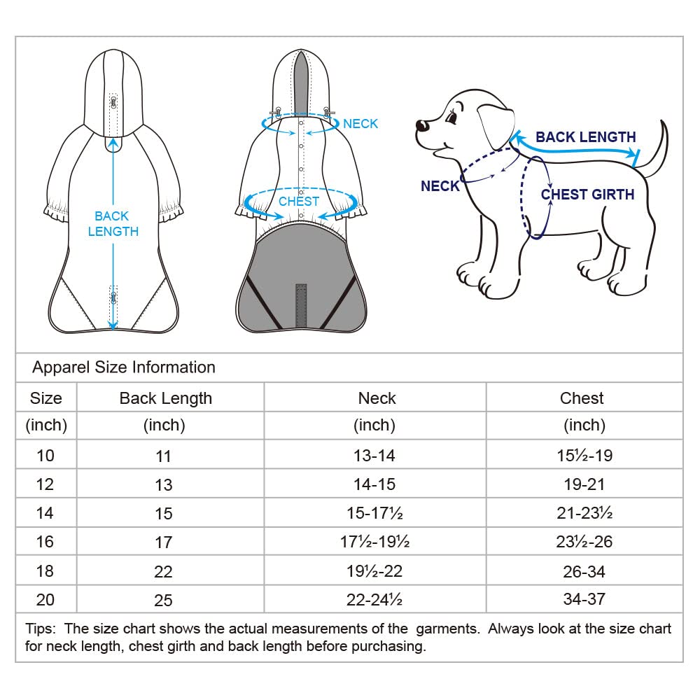 Blueberry Pet 14' Star Prints Lightweight Reflective Waterproof Dog Raincoat With Hood & Harness Hole, Blue, Outdoor Rain Gear Jacket 2 Legs For Dogs