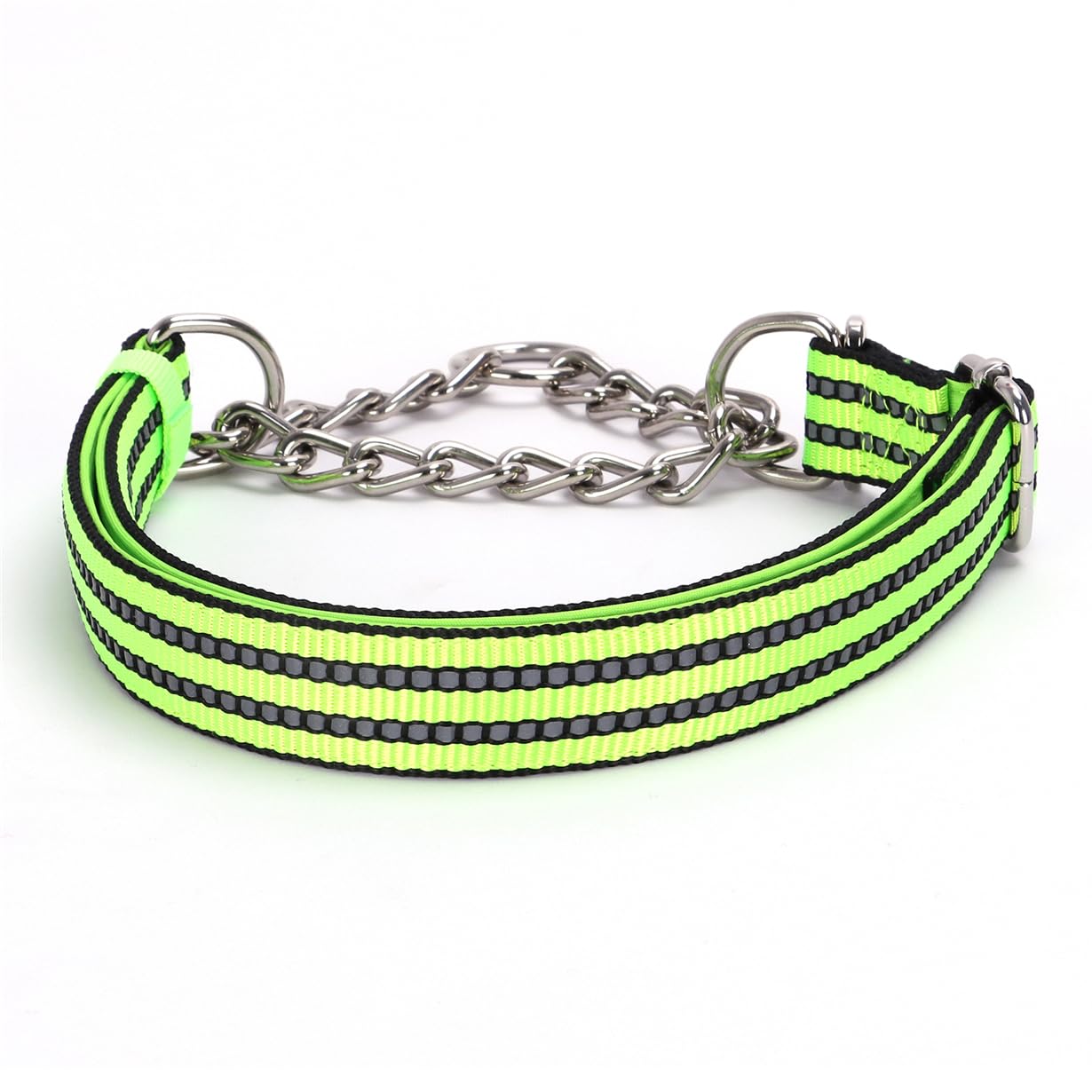 Green Martingale Collar For Dogs, Reflective Nylon Dog Chain Collar Escape Proof Heavy Duty Dog Collar With Stainless Steel Chai