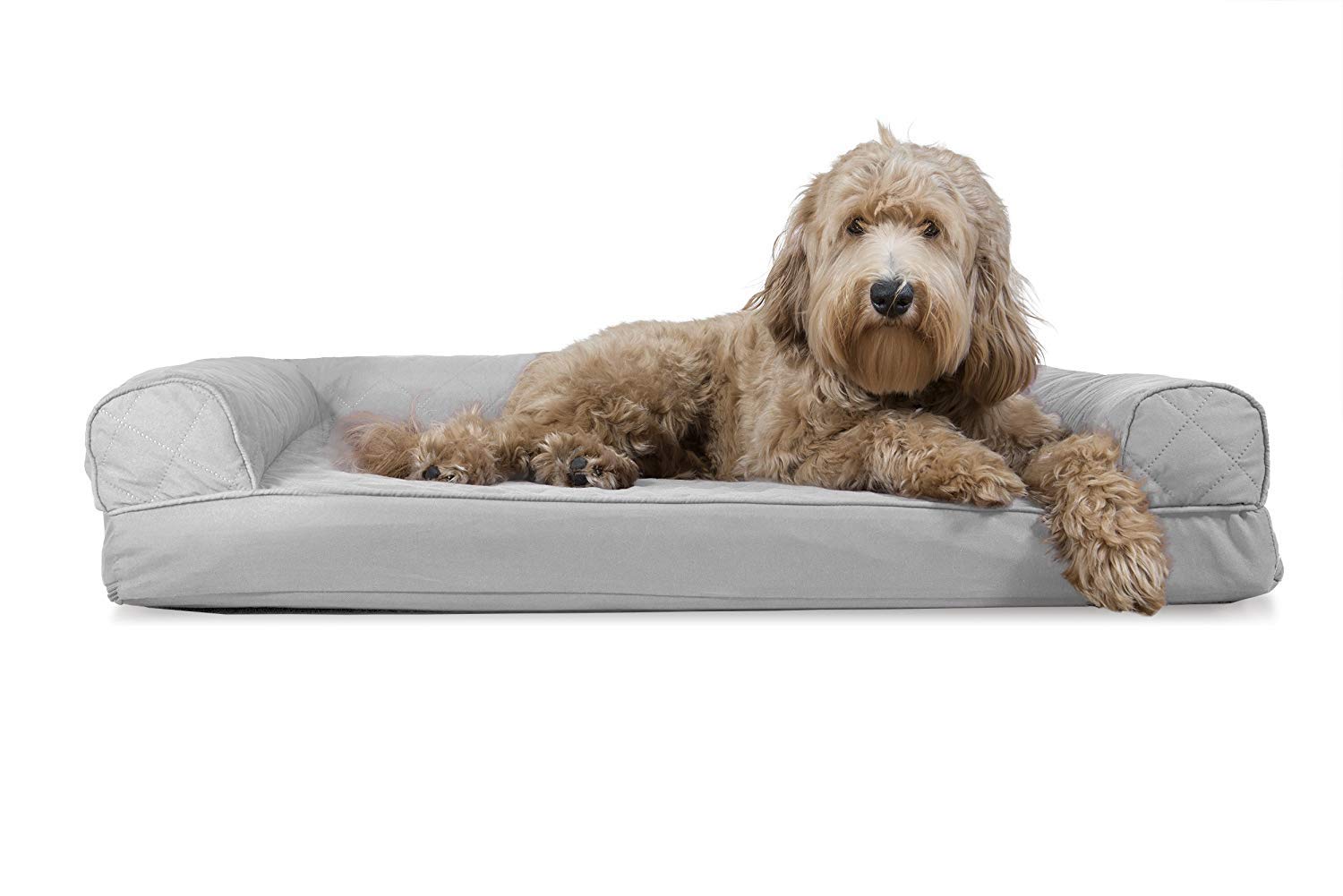 Furhaven Cooling Gel Dog Bed for Large/Medium Dogs w/ Removable Bolsters & Washable Cover, For Dogs Up to 55 lbs - Quilted Sofa 