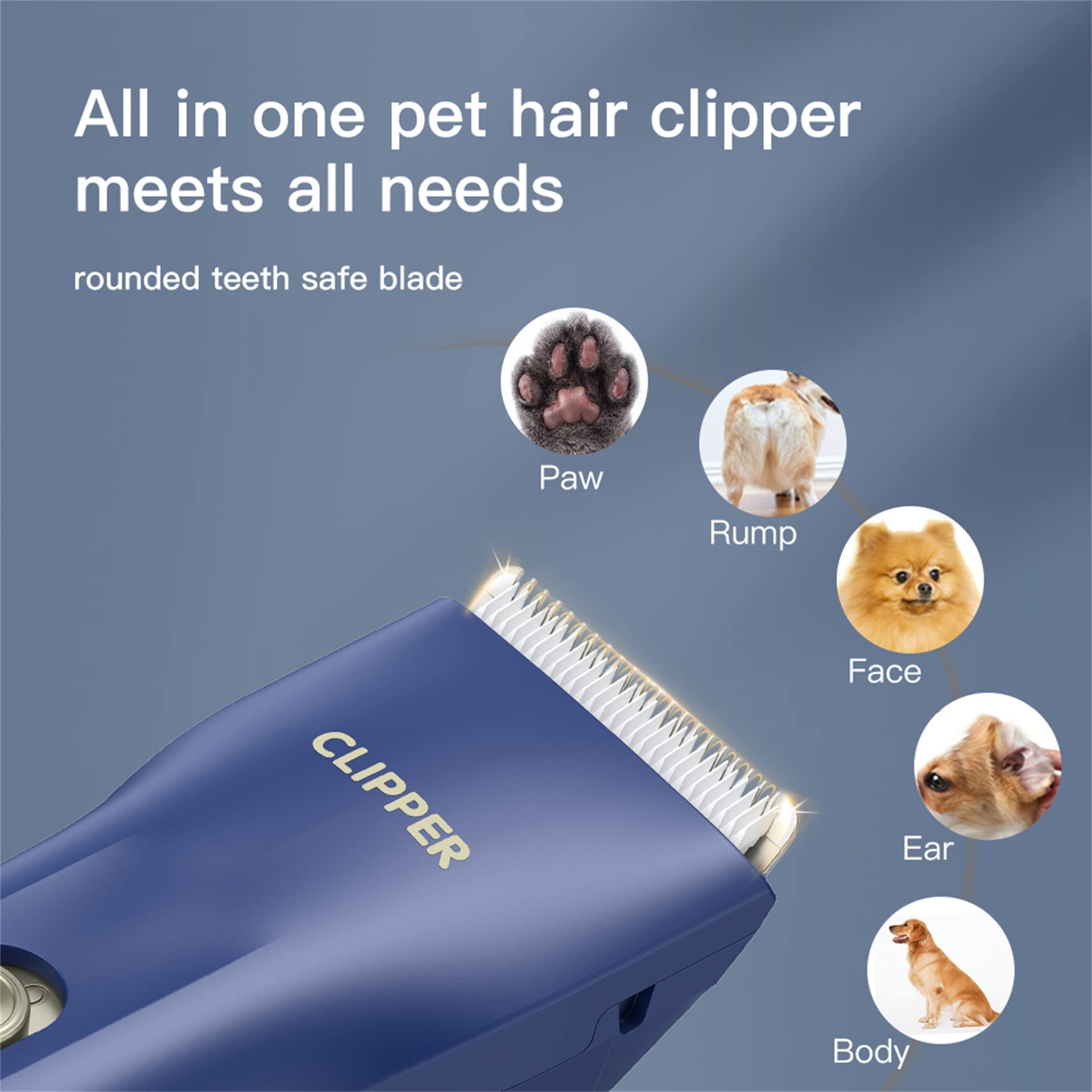 Founouly Dog Cat Home Hair Waterproof Clipper Wireless Dog Trimmer For Grooming,Blue,Ts006