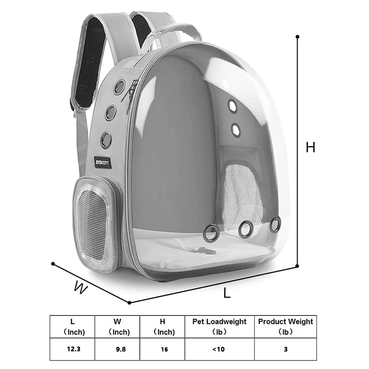 Beikott Cat Backpack Carriers, Dog Backpack, Pet Backpack For Small Cats Puppies Dogs Bunny, Airline-Approved Ventilate Transparent Bubble Backpack For Travel And Outdoor(Grey)