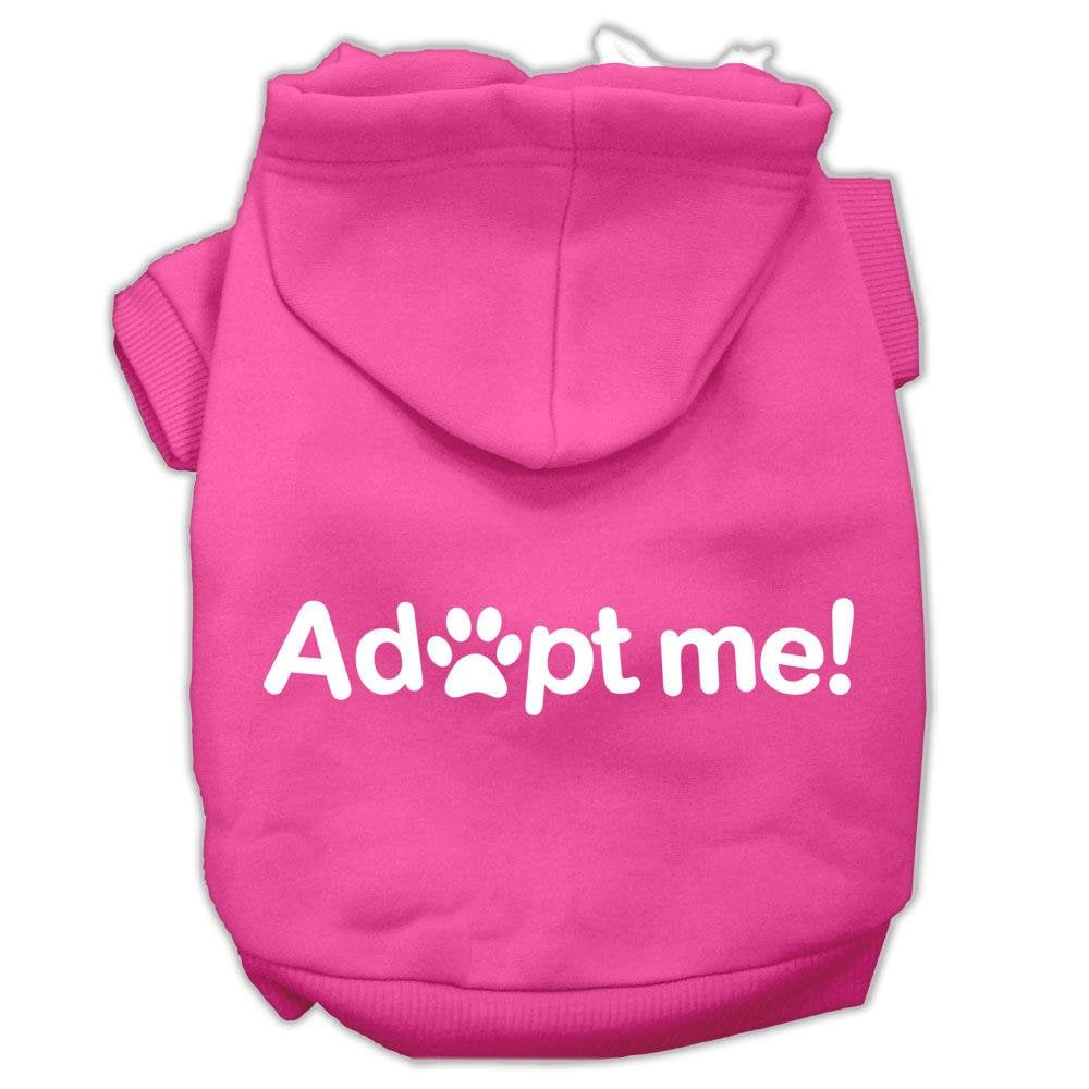 Pet, Dog & Cat Hoodie Screen Printed, 'Adopt Me' Bright Pink Xs (0-3 Lbs.)