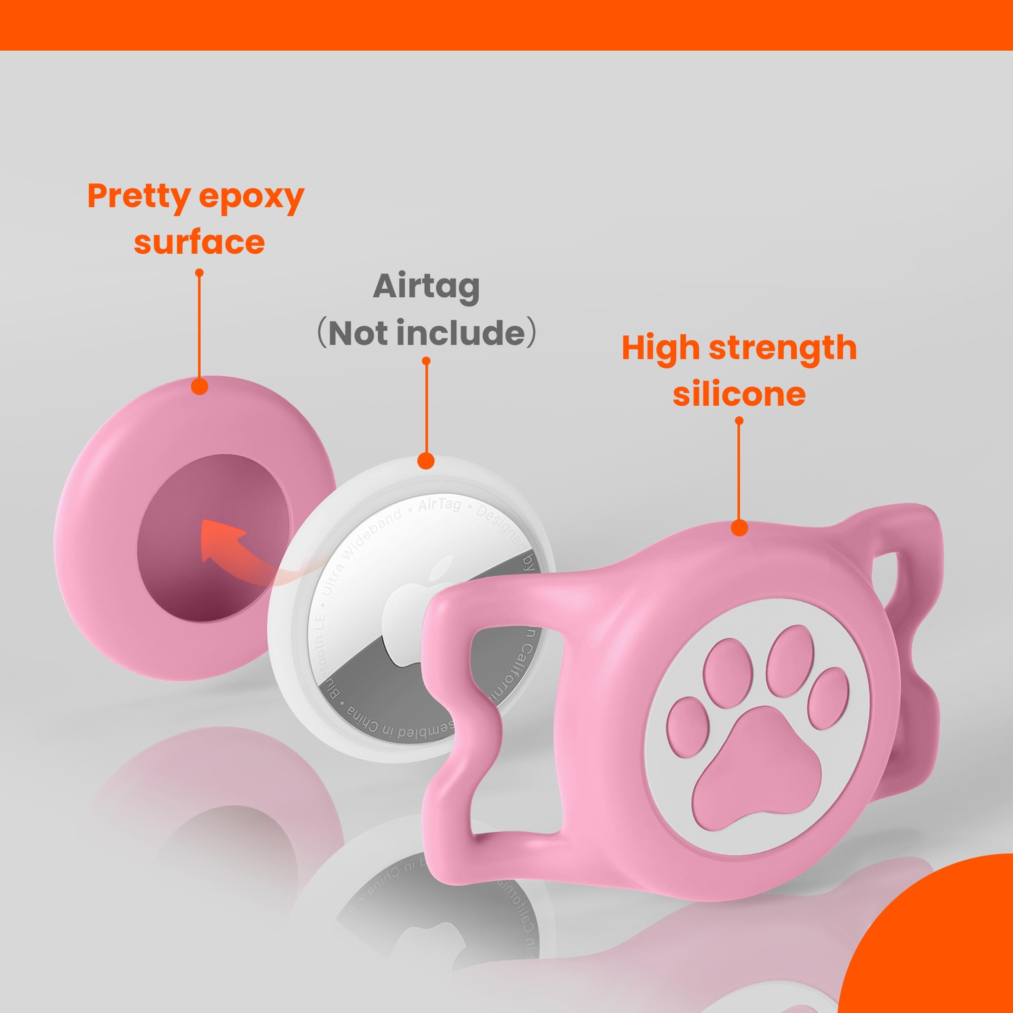 Ilfindyou Waterproof Airtag Dog Collar Holder For Apple Air Tag, Silicone Dog Airtag Holder For Dogs & Cat Collars(Pink)