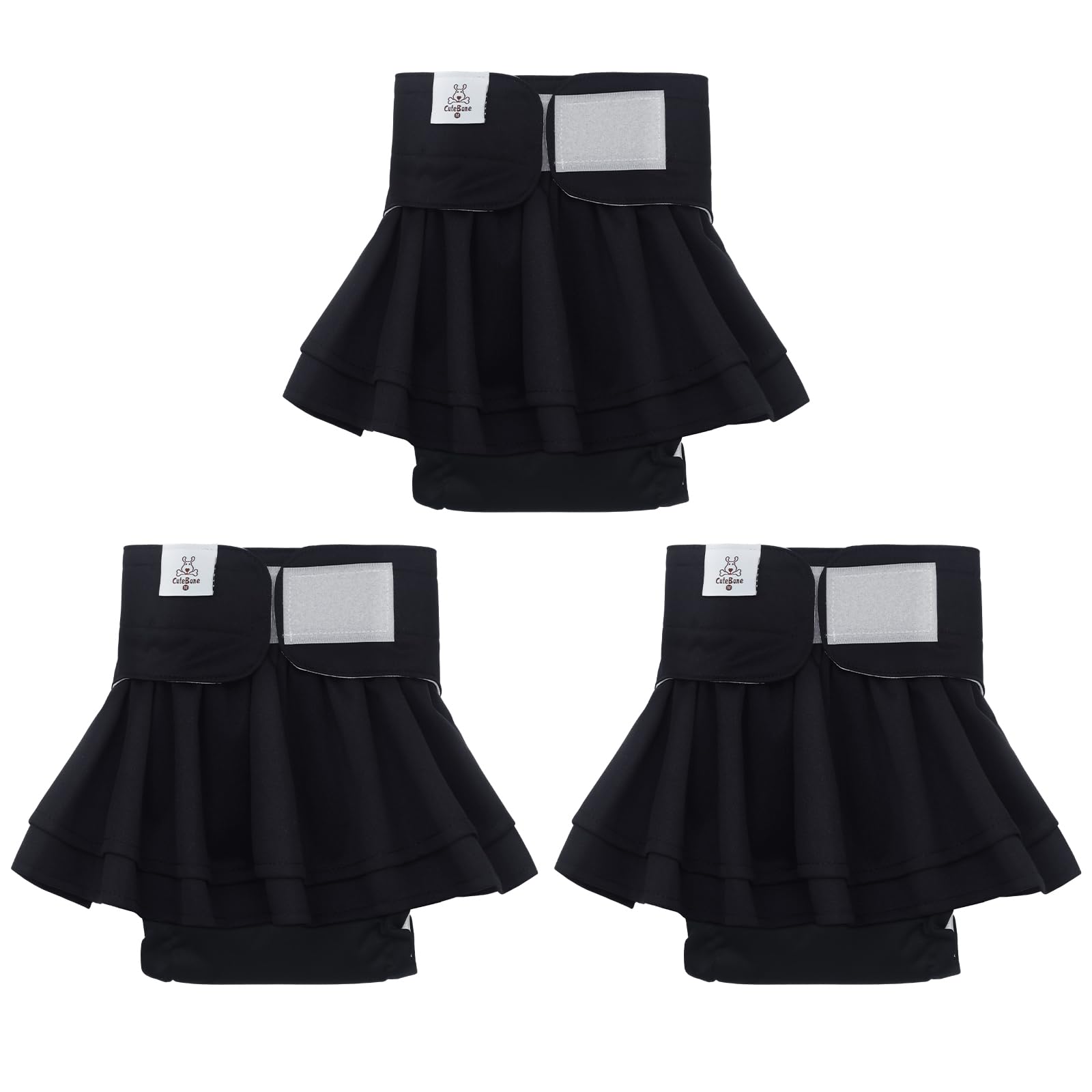 Cutebone Female Dog Diapers With Skirts 3 Pack Reusable Puppy Dresses Pants For Heat Cycle Period Qbd16Xs