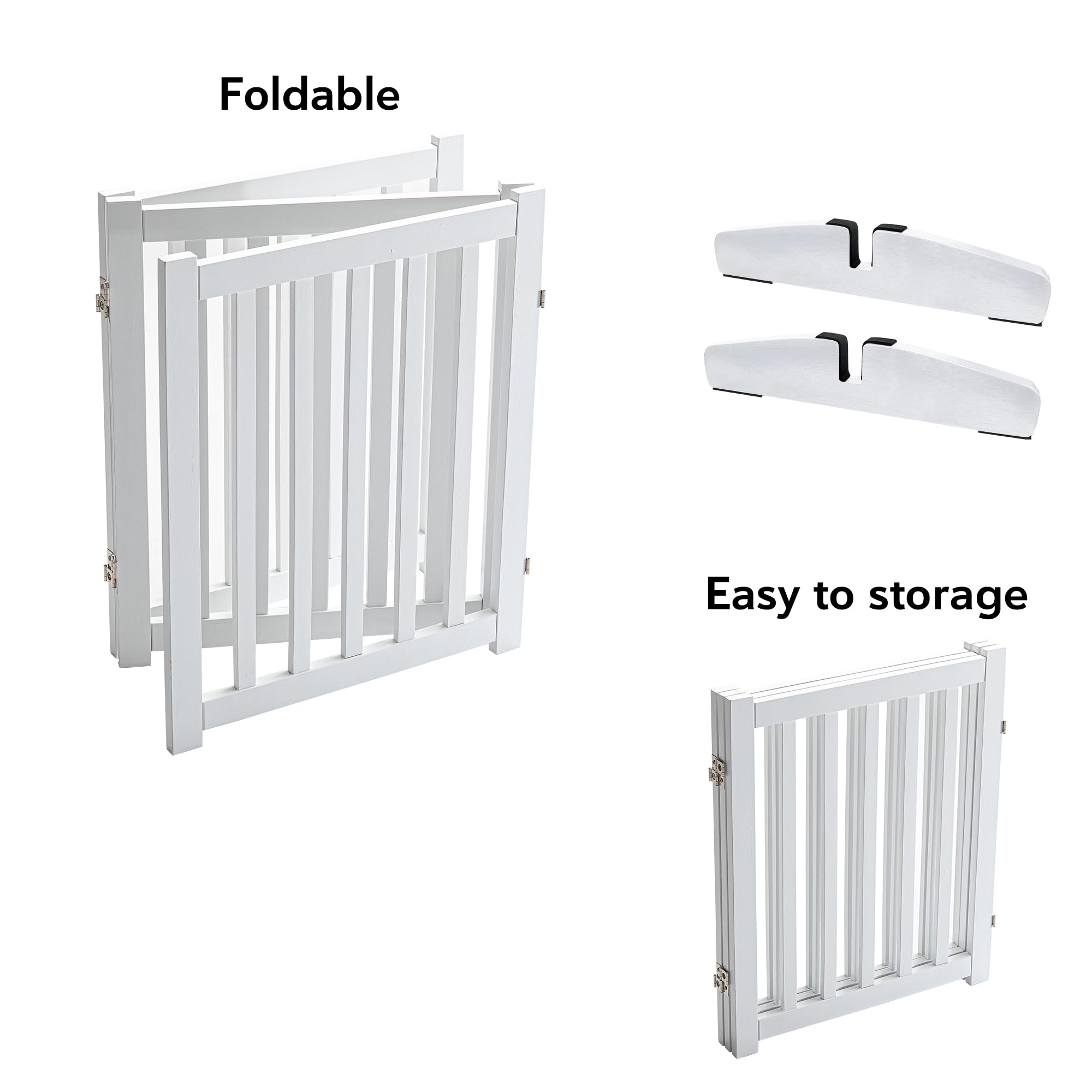 Lzrs Solid Hardwood Freestanding Pet Gate,Wooden Dog Gates For Doorways,Nature Wood Dog Gates For The House,Dog Gate For Stairs,Freestanding Indoor Gate Safety Fence,White,30' Height-3 Panels