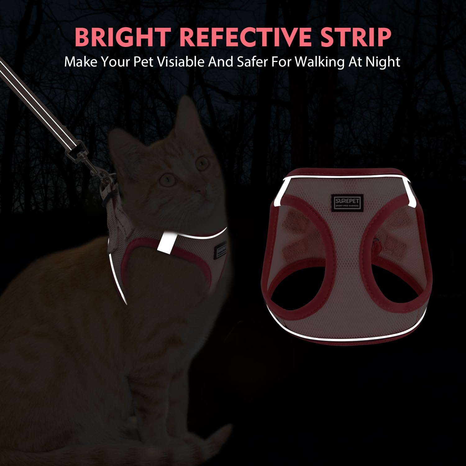 Betmaypet Cat Harness and Leash Set, Soft and Breathable Vest with Reflective Strip, Escape Proof Kitten Harness, Easy to Wear f