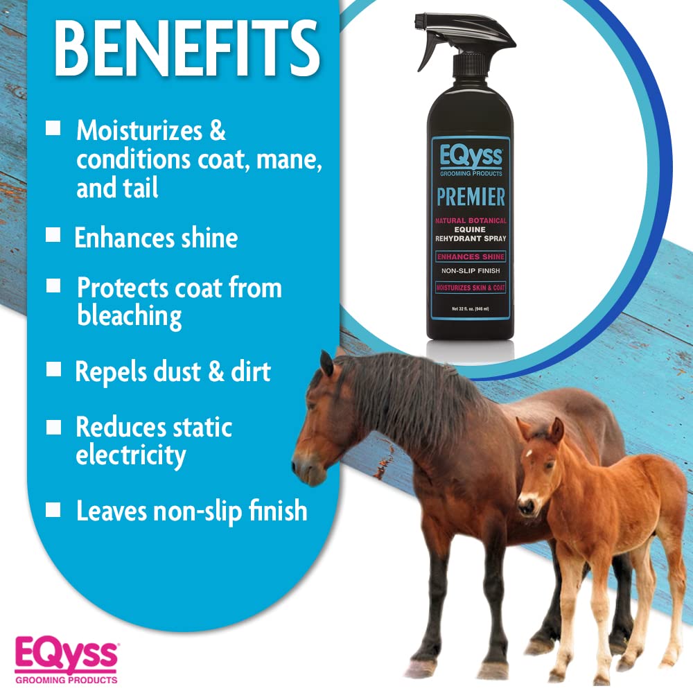 EQyss Premier Equine Horse Spray - Moisturizes Skin and Coat, Enhances Shine and Detangles, Prevents Dry Skin - Non-slip, Repels