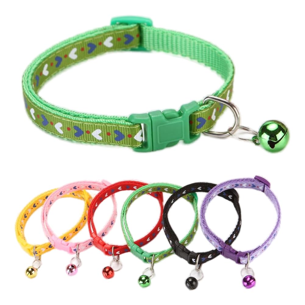 Dog Bell Collar,Soft Nylon Identification Green Cat Collar Girl Puppy Collar With Bells Adjustable Buckle For Xxs Xs Tiny Little