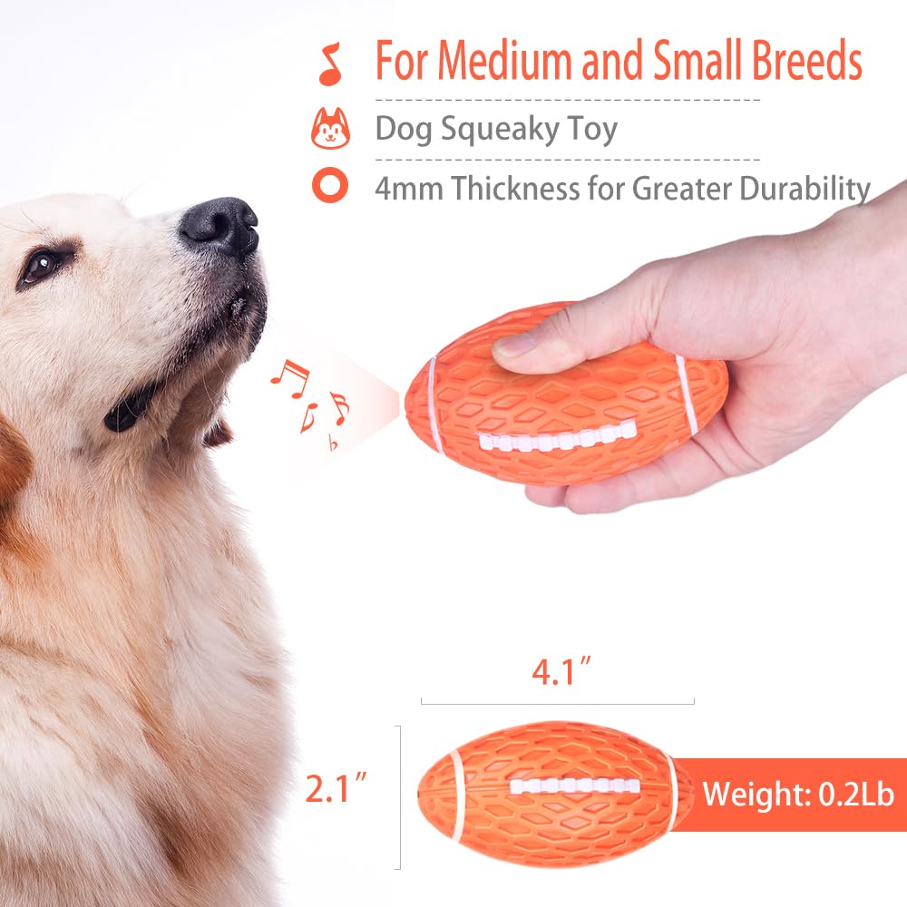 Auscat 2Pcs Squeaky Dog Football Toy For Aggressive Chewers, Tough Rubber Dog Ball For Small Medium Dogs, Green And Orange, Smal