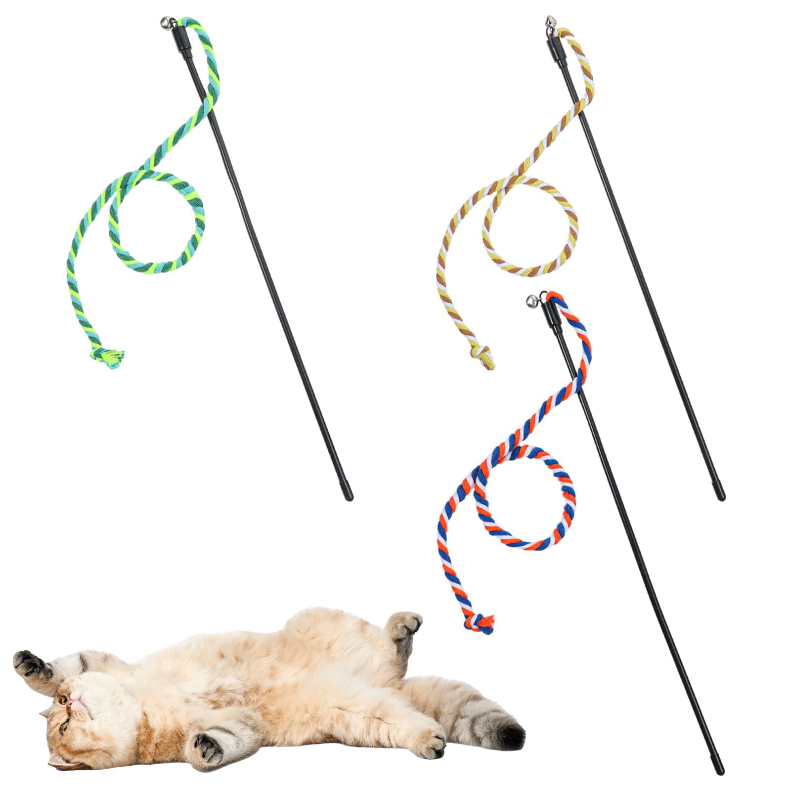 Carthome 3Pcs Cat Toy, Interactive Cat Wand, Pet Accessories Ideal For Daily Indoor Entertainment, Cat Exercise Training And Pet