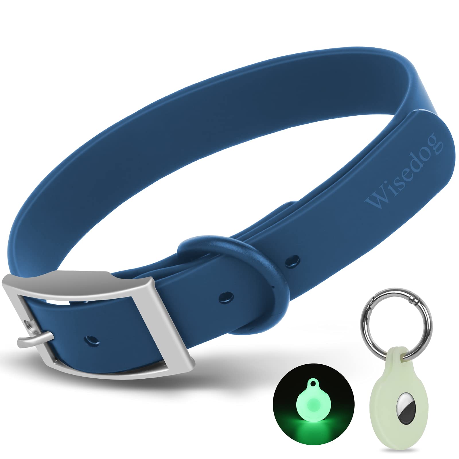 Adjustable Dog Collar with Airtag Holder: Durable Dog Collars, Soft Rubber Coated Webbing, Waterproof and Easy to Clean, for Sma