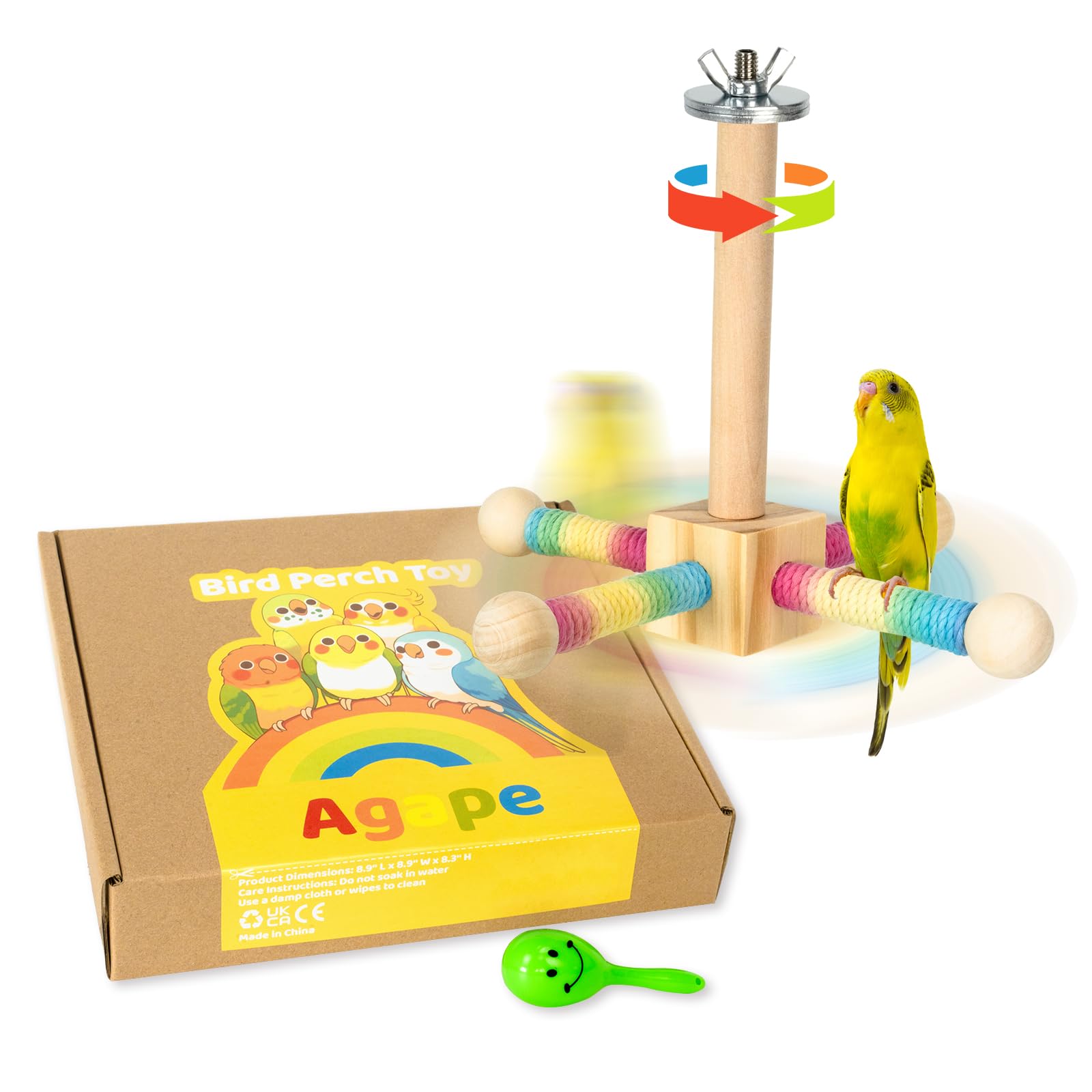 Agape Bird Perch Toy, Parrot 360 Interactive Rotating Toy, Bird Cage Accessories For Small And Medium Parrots To Expend Energy, 