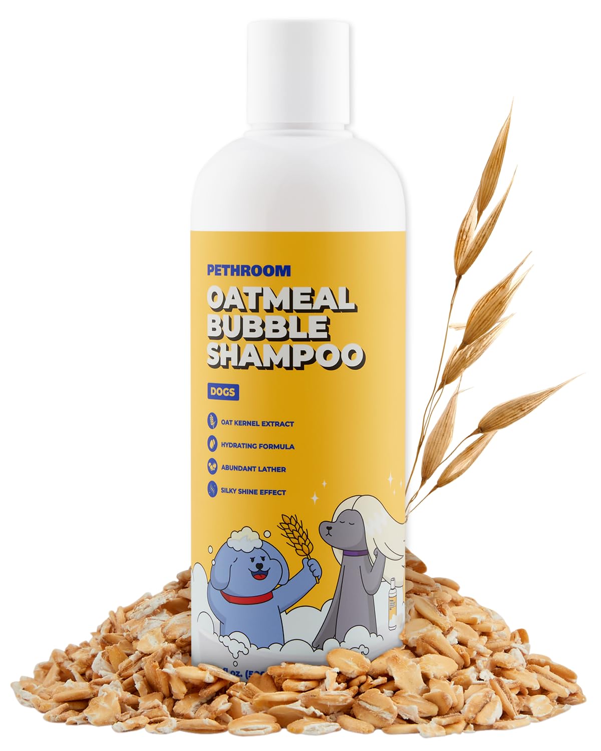 [Pethroom] Premium Oatmeal Dog Shampoo For Itchy Sensitive Skin Relief - 500Ml | Hypoallergenic Dog Shampoo With Oat, Hemp, Lave