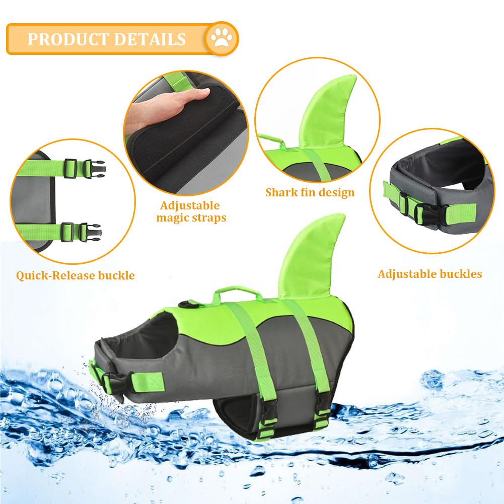 Doglay Dog Life Jacket Shark, Ripstop Dog Life Vests For Swimming Boating With High Buoyancy And Rescue Handle, Adjustable Dog Life Jacket Pet Flotation Vest For Small Medium Large Dogs