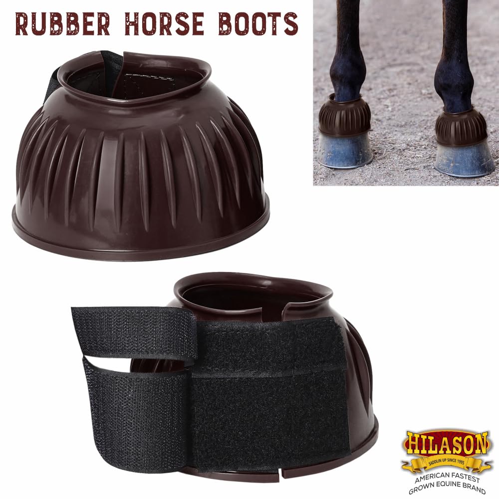 HILASON Western Horse Rubber PVC Ribbed Double Hook and Loop Bell Boots Training Protective Shock Absorbing Leg