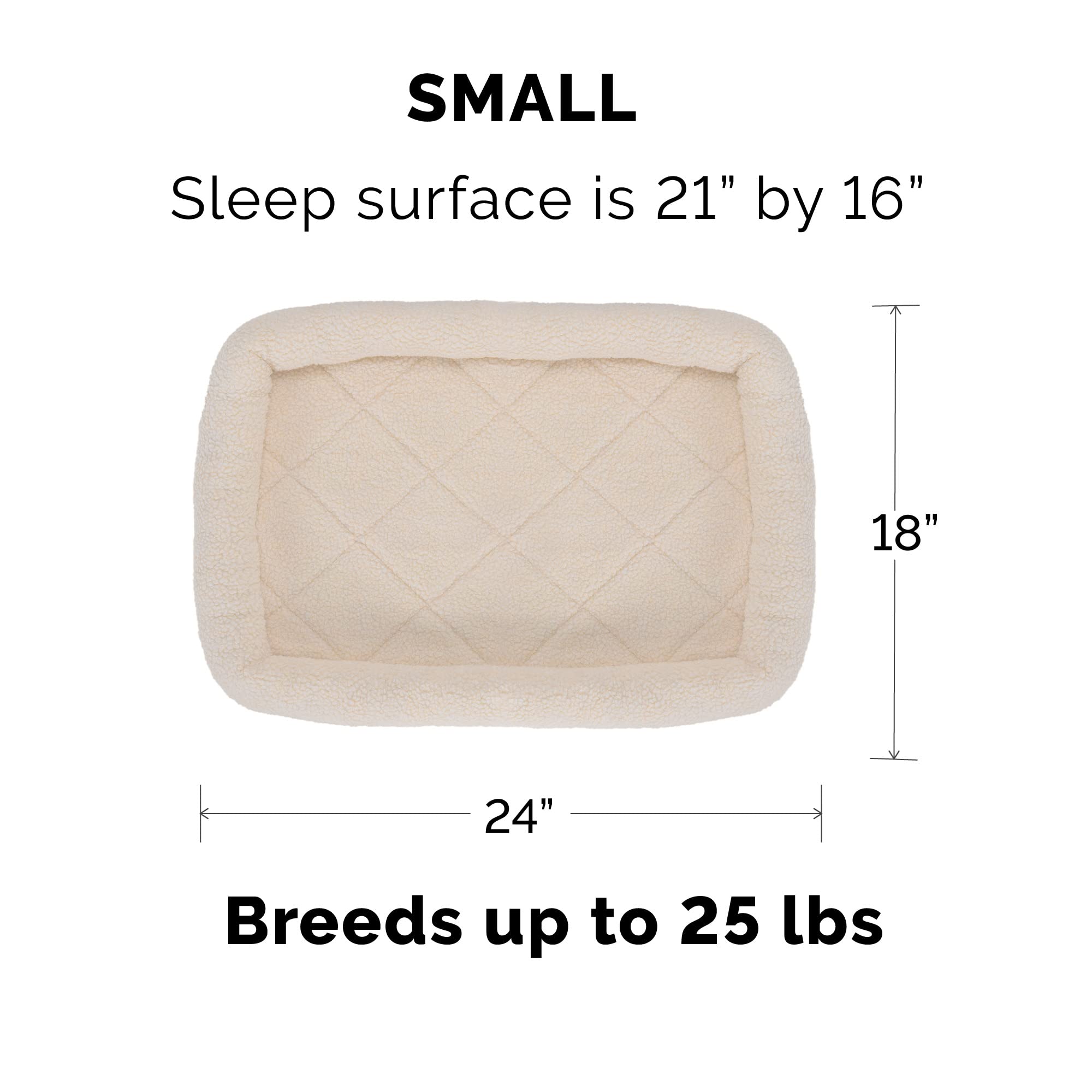 Furhaven Dog Bed For Small Dogs & Indoor Cats, 100% Washable, Sized To Fit Crates - Sherpa Fleece Bolster Crate Pad - Cream, Sma