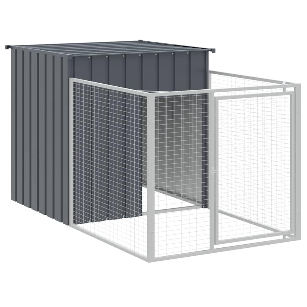 vidaXL - Dog House with Extended Run in Anthracite Color, Sturdy Galvanized Steel Construction, Ample Space, Mesh Design for Ventilation, Weather-Resistant Roof
