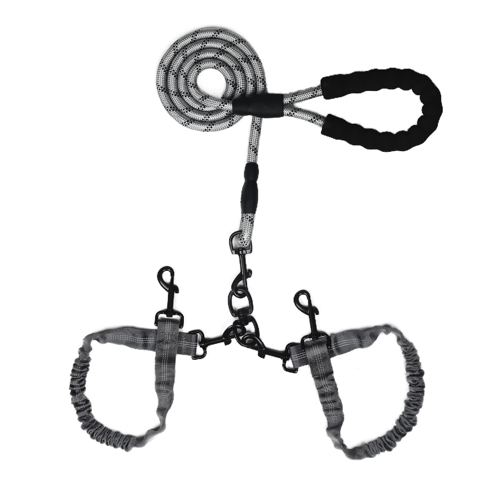 Dog Double Leashes,Rope Bungee Dual Leash With Padded Handle Removable For 2 Dogs,Tangle-Free, Padded Handles, 360 Swivel Contro