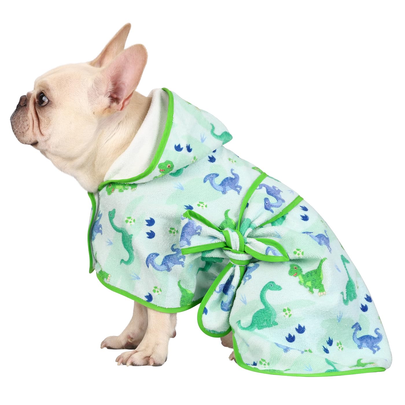 Hde Dog Bathrobe Super Absorbent Quick Drying Towel With Hood For All Dog Breeds Sizes S-Xxl - Cute Dinosaurs - S