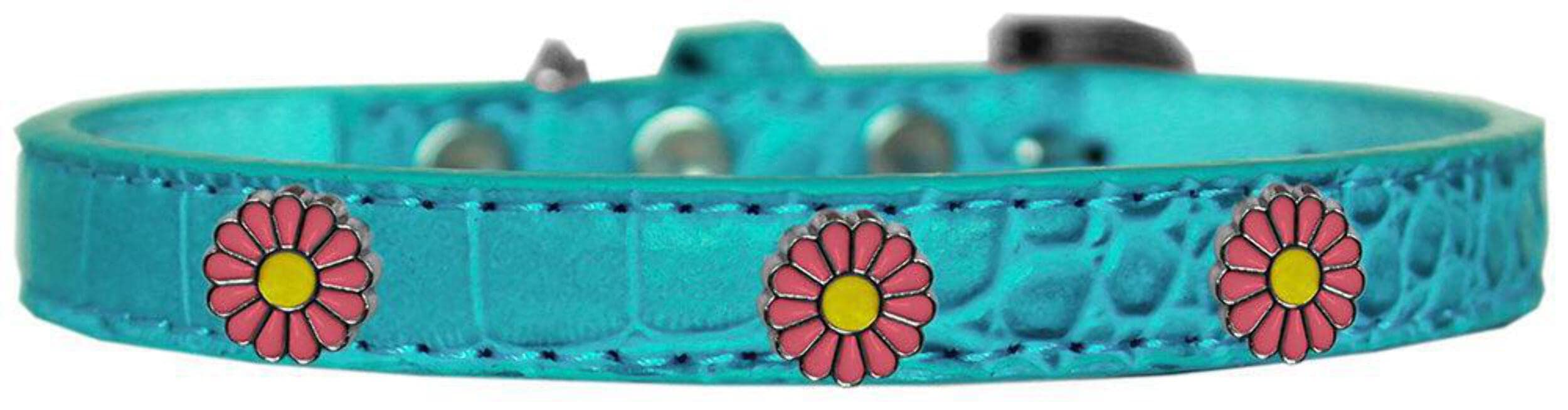 Dog, Puppy & Pet Designer Croc Widget Collar, &quot;Pink Daisies&quot; Light Pink 16