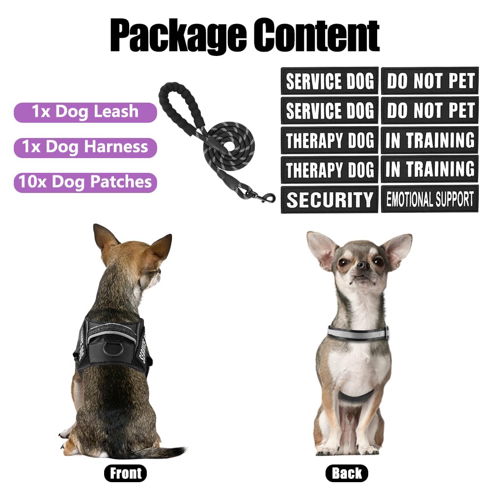 Service Dog Vest Harness And Leash Set, Animire In Training Dog Harness With 8 Dog Patches, Reflective Dog Leash With Soft Padded Handle For Small, Medium, Large, And Extra-Large Dogs (Black,M)