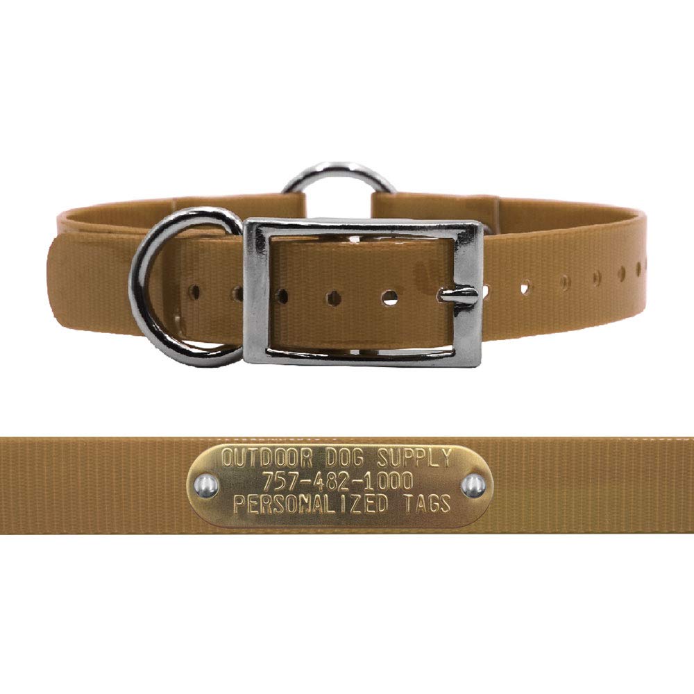 Outdoor Dog Supply'S 1' Wide Solid Ring In Center Dog Collar Strap With Custom Brass Name Plate (18' Long, Tan)