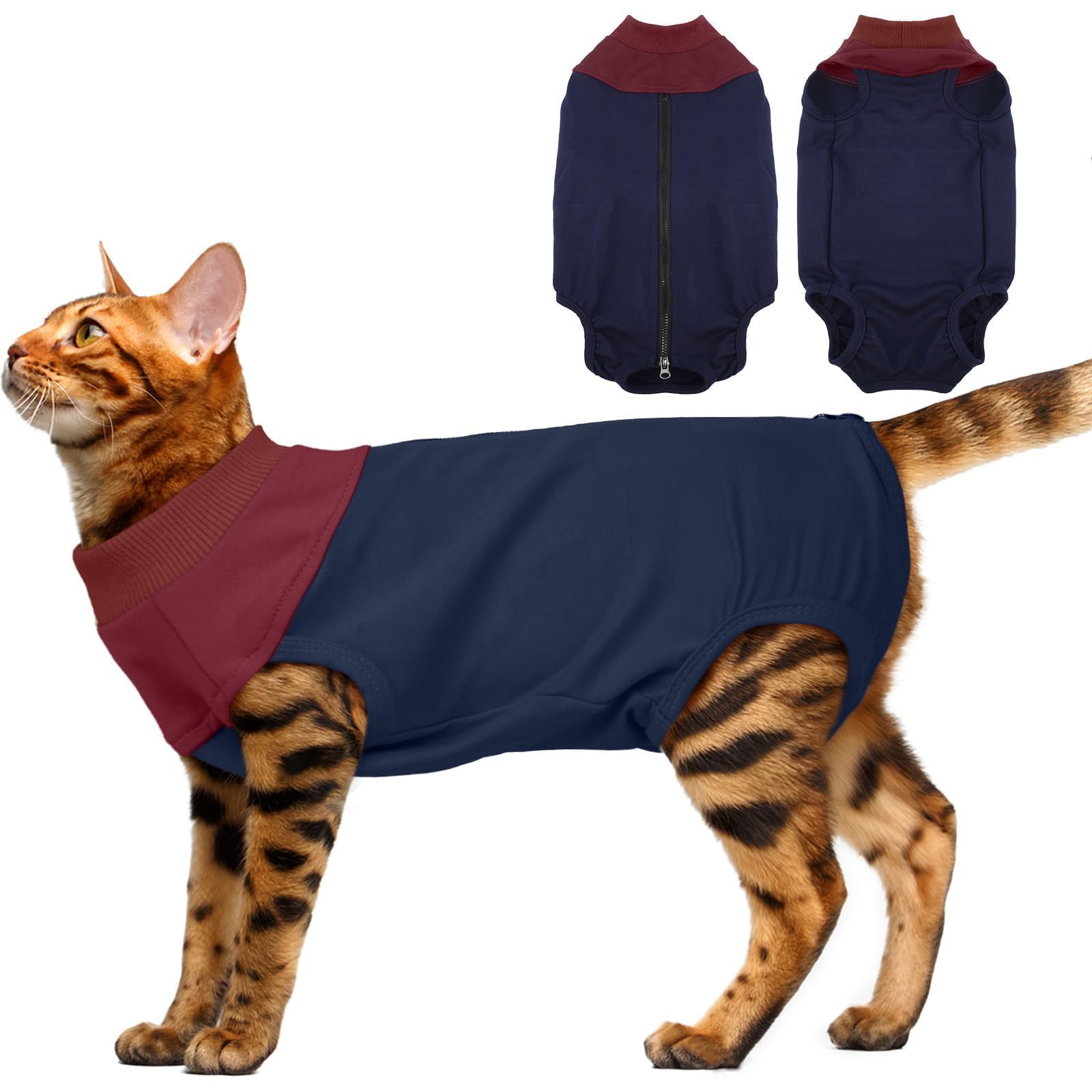 Small Cat Recovery Suit For Female Cats,Post-Surgery Onesie With Breathable Fabric & Back Zipper,Anti-Licking Design For Spay/Ne