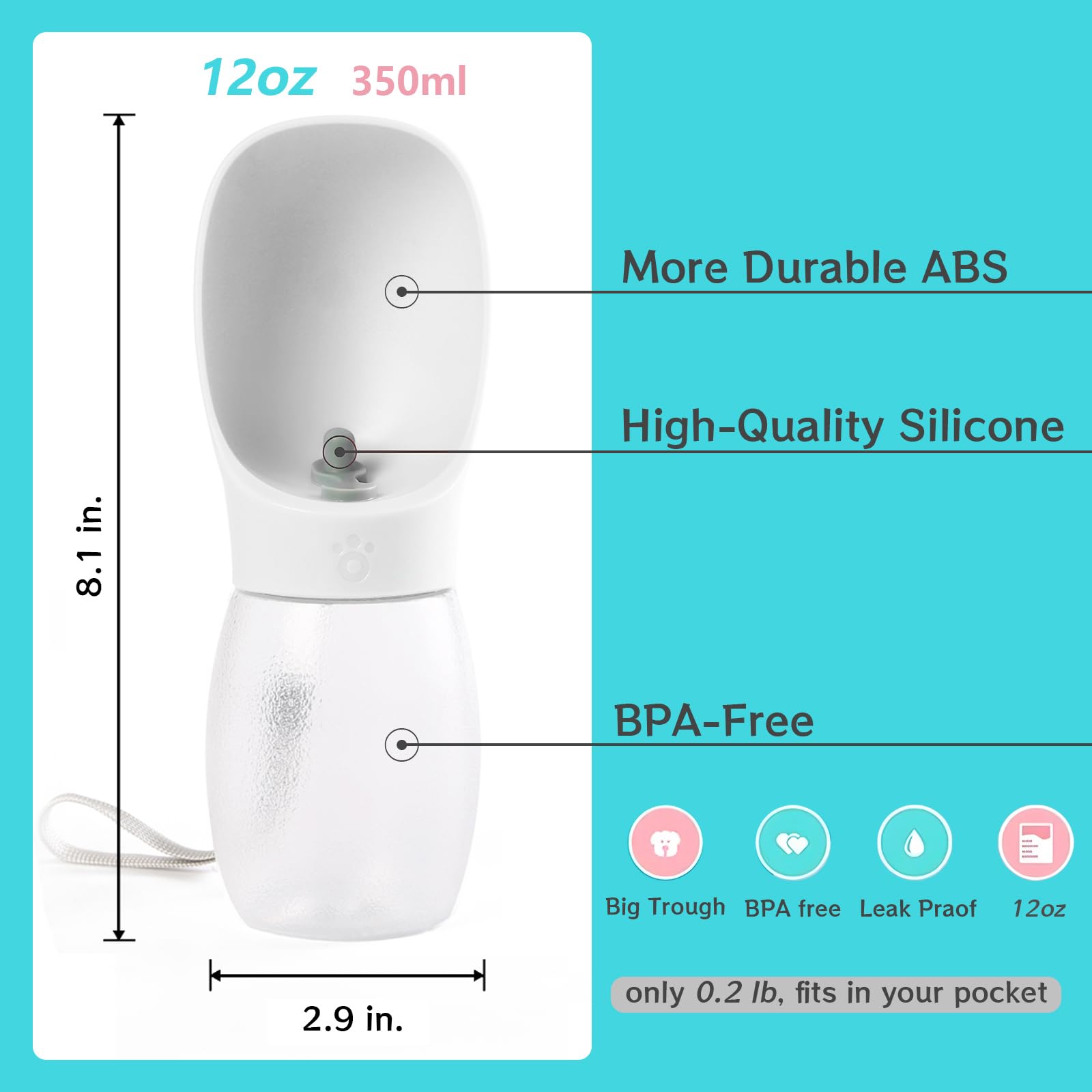 Kalimdor Dog Water Bottle,Leak Proof Portable Puppy Water Dispenser With Drinking Feeder, Dog Walking Accessories For Pets Outdo